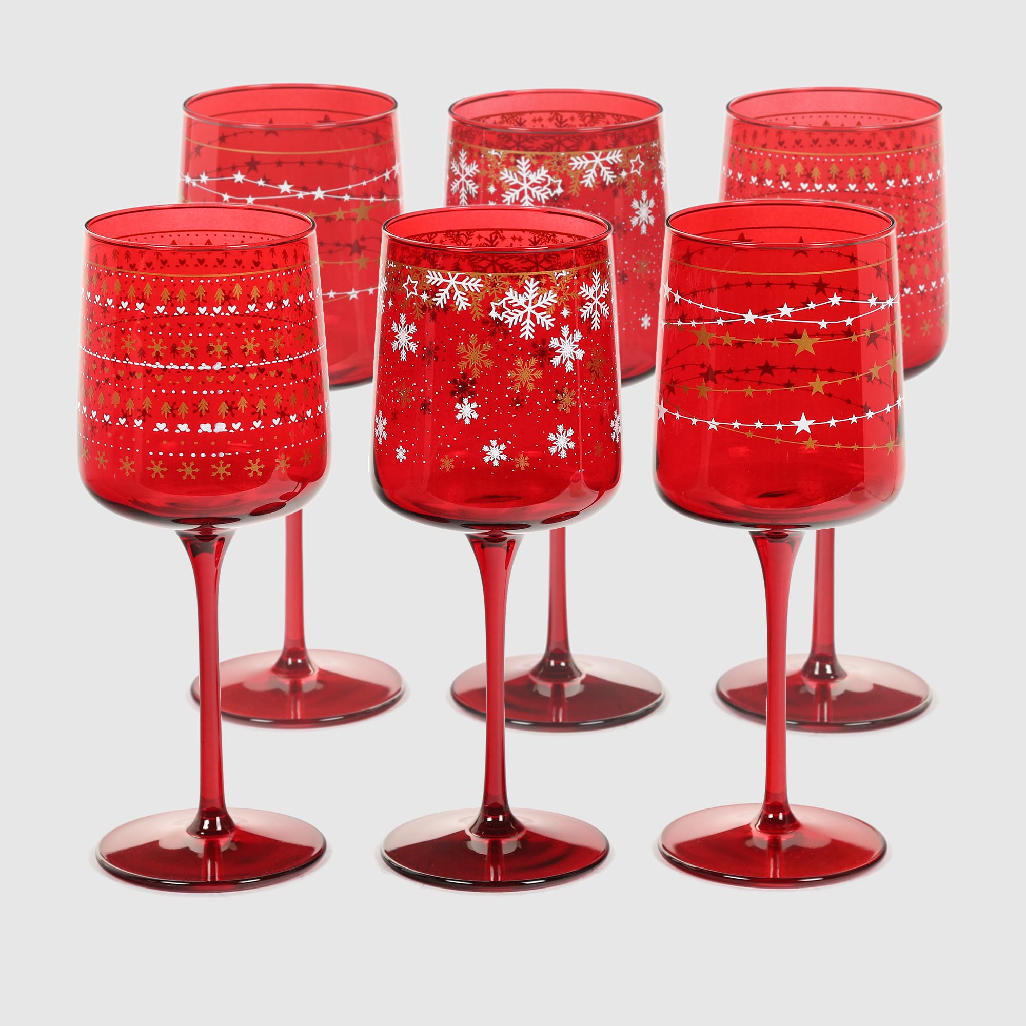 Набор бокалов Mercury Tableware Elegant red star 320 мл 6 шт, цвет красный - фото 1