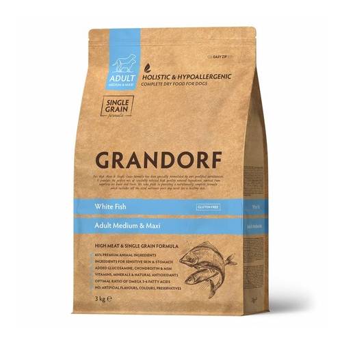 Корм Grandorf белая рыба, 3 кг primordial grain free puppy сухой корм для щенков курица рыба 400 гр