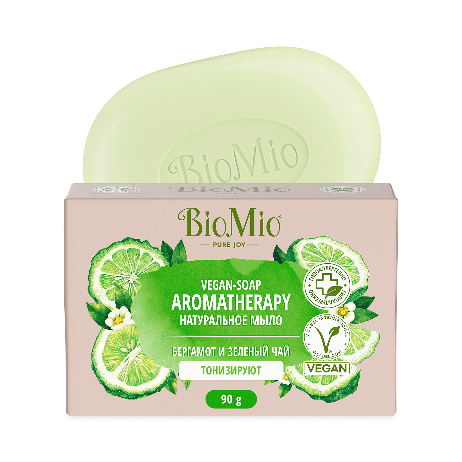 мыло biomio aromatherapy персик и масло ши 90 г Мыло натуральное BioMio зеленый чай и эфирное масло бергамота 90 г