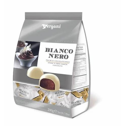 Конфеты Vergani белый шоколад Bianconero пралине, 200 г конфеты vergani белый шоколад пралине фисташки крем 200 г