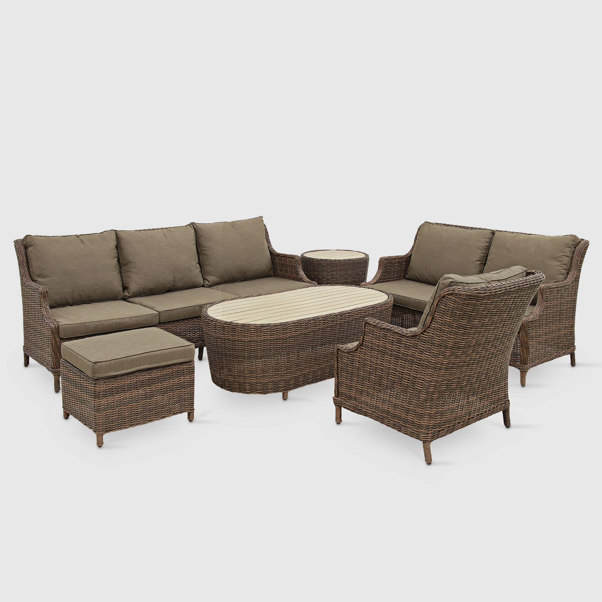 Комплект мебели Yuhang кресло + оттоманка + 2 софы + 2 стола, цвет серо-коричневый, размер 150х86х89; 208х80х87