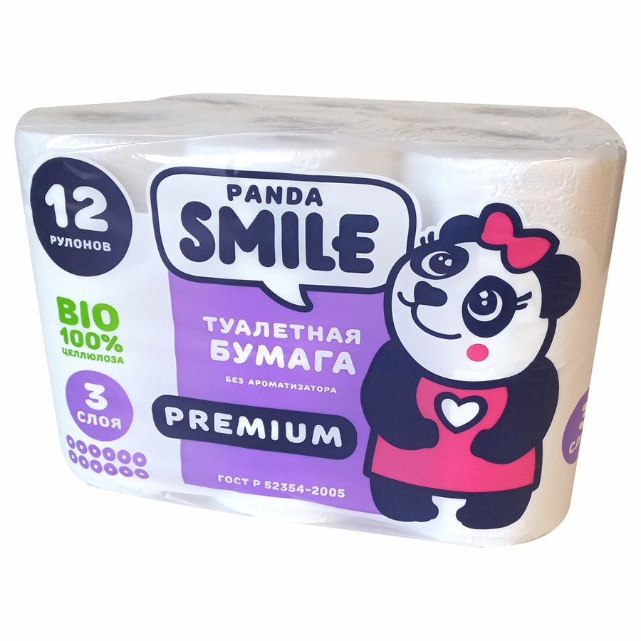 Туалетная бумага Panda Smile 3 слоя 12 рулонов