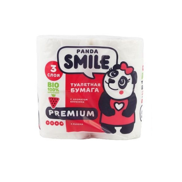 Туалетная бумага Panda Smile Клубника 3 слоя 4 рулона, цвет белый - фото 1