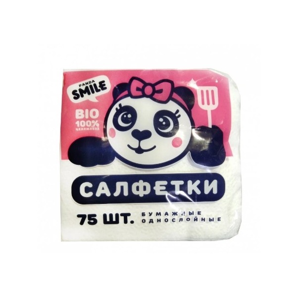 Бумажные салфетки Panda Smile белые 24х24 1 сл 75 листов
