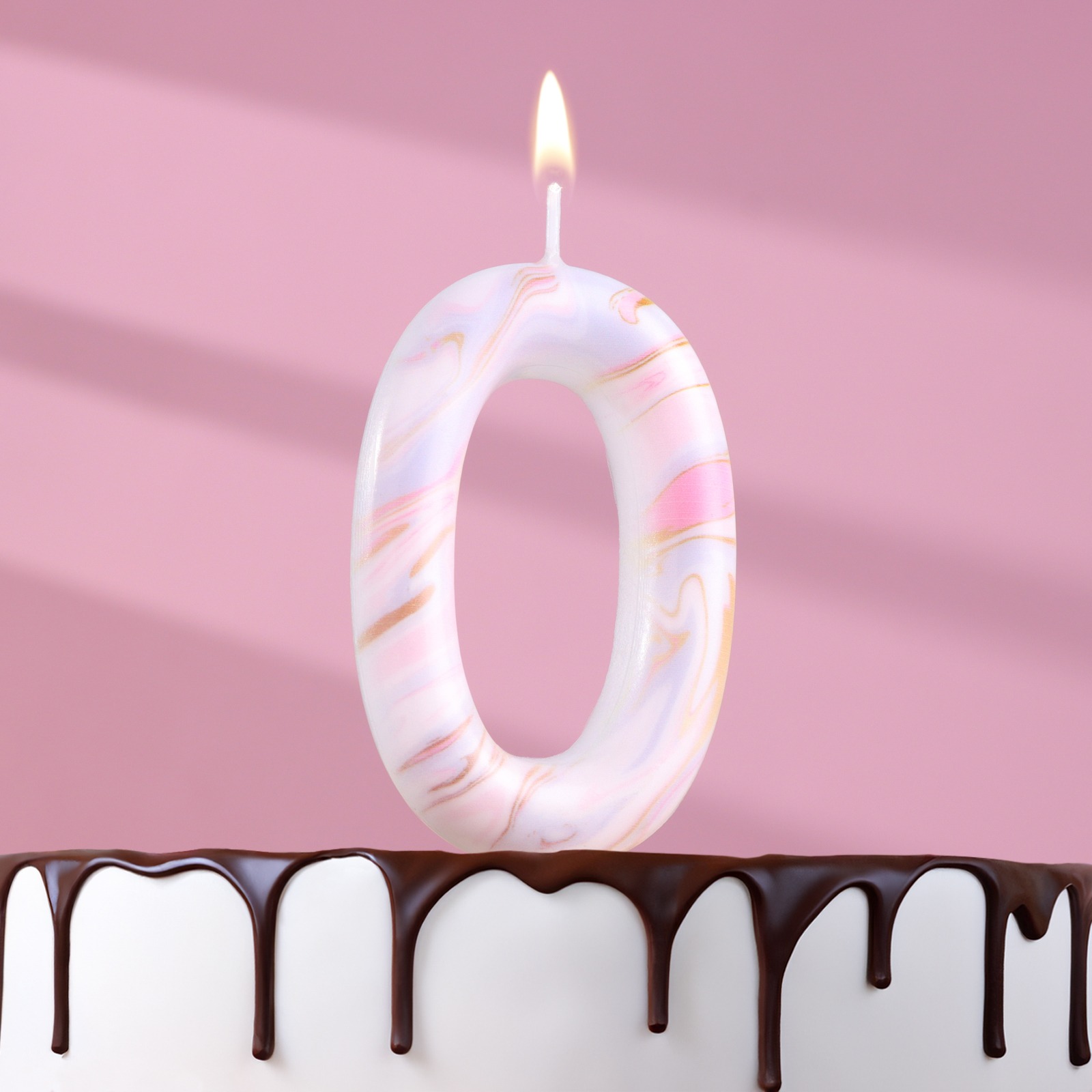 Свеча в торт Страна Карнавалия Гигант цифра 0 белый мрамор свеча в торт цифра с цветным нанесением 7