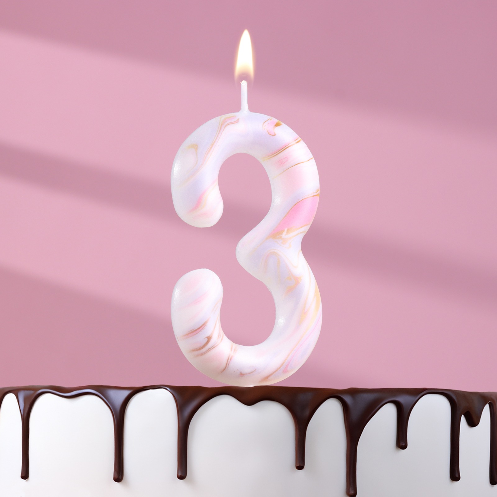 Свеча в торт Страна Карнавалия Гигант цифра 3 белый мрамор свечи незадуваемые в торт