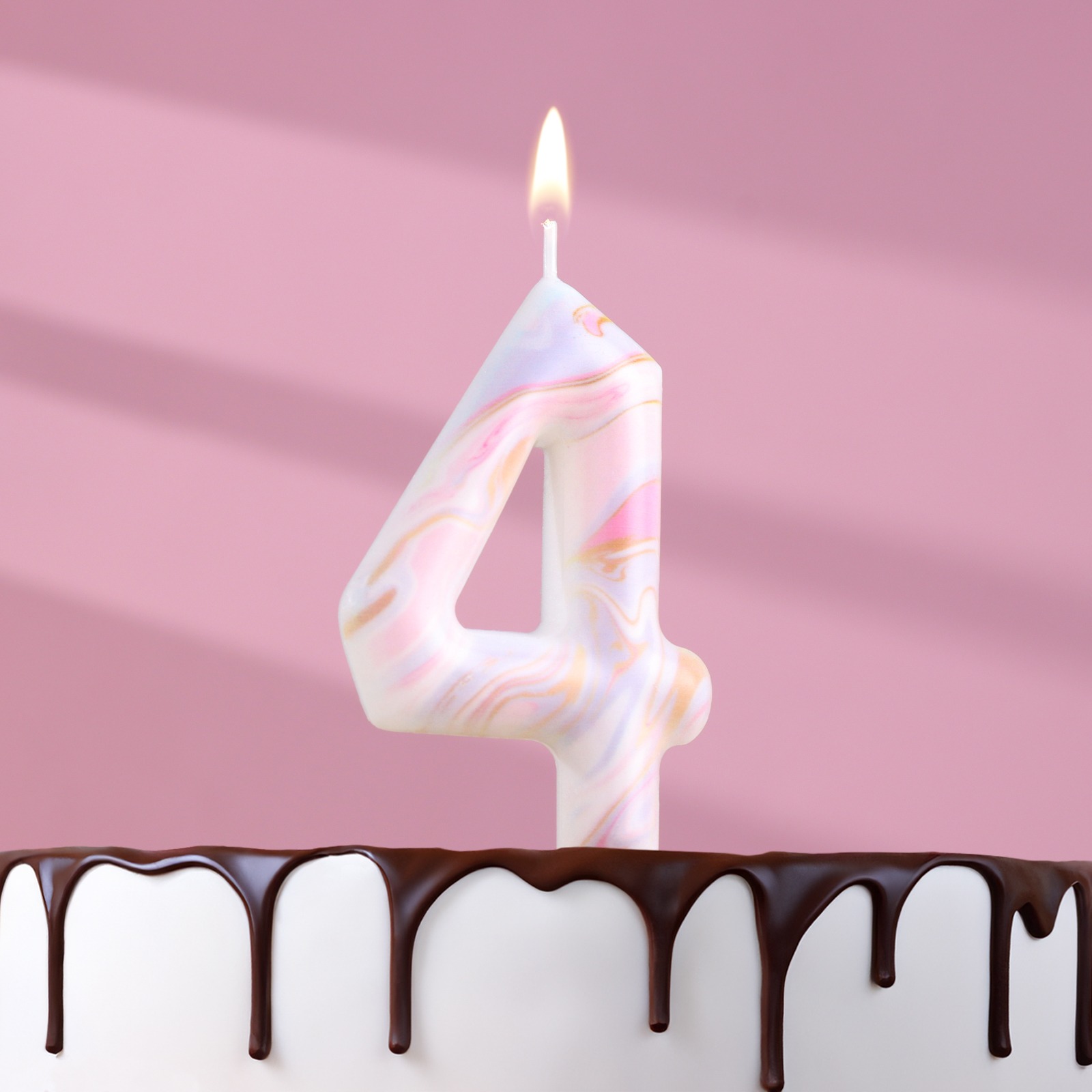 Свеча в торт Страна Карнавалия Гигант цифра 4 белый мрамор свеча в торт на шпажке
