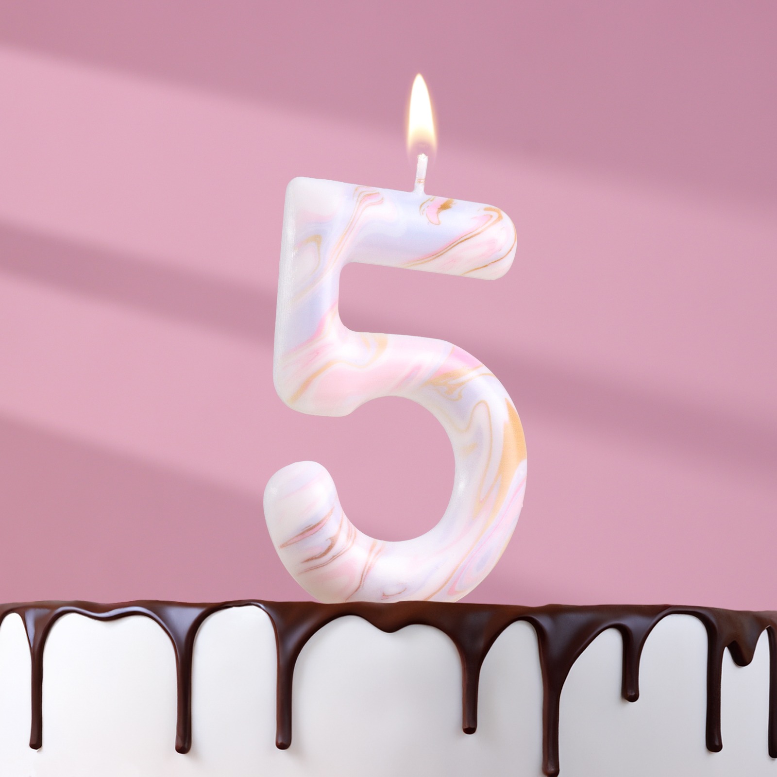Свеча в торт Страна Карнавалия Гигант цифра 5 белый мрамор свеча в торт музыкальная синяя