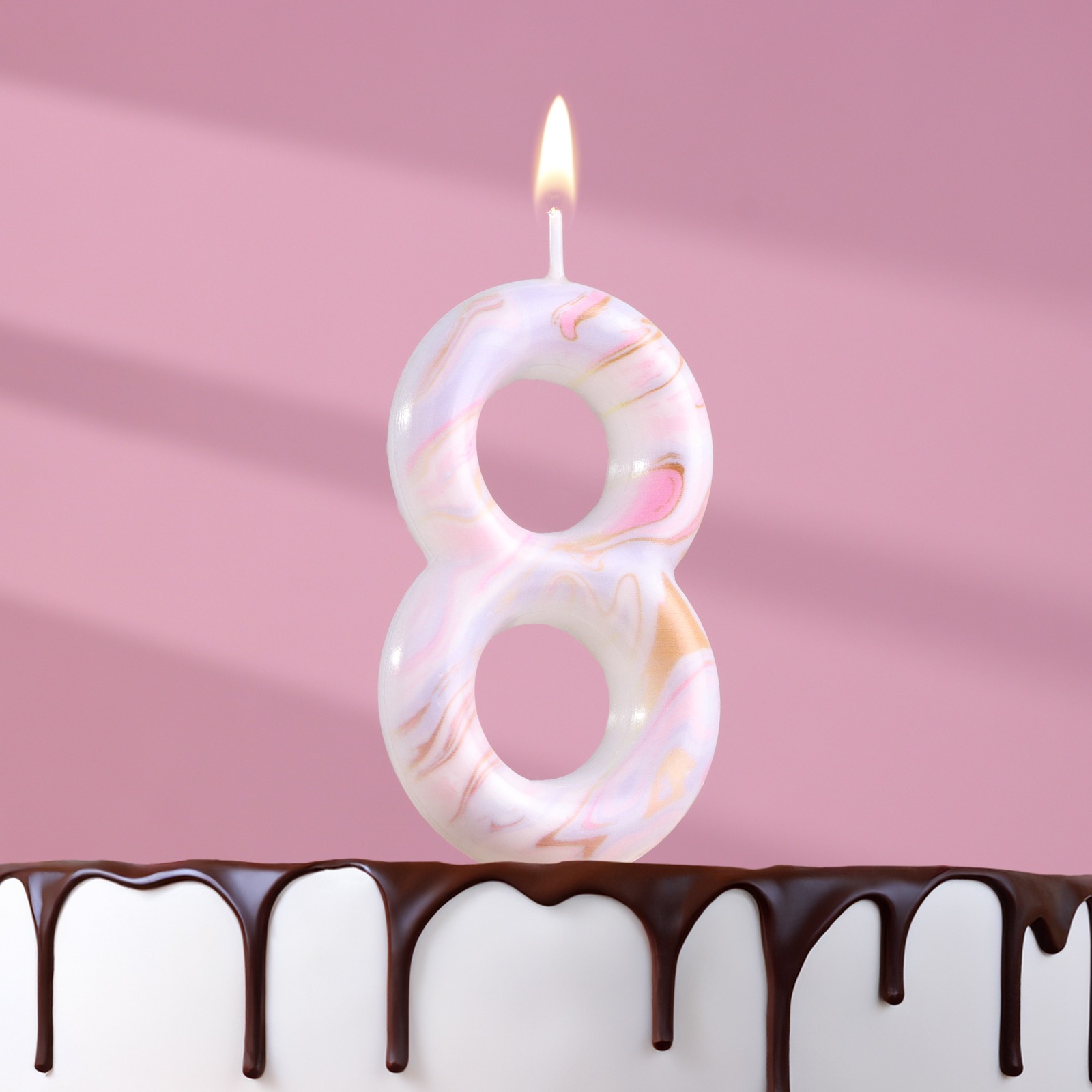 Свеча в торт Страна Карнавалия Гигант цифра 8 белый мрамор свеча в торт музыкальная синяя
