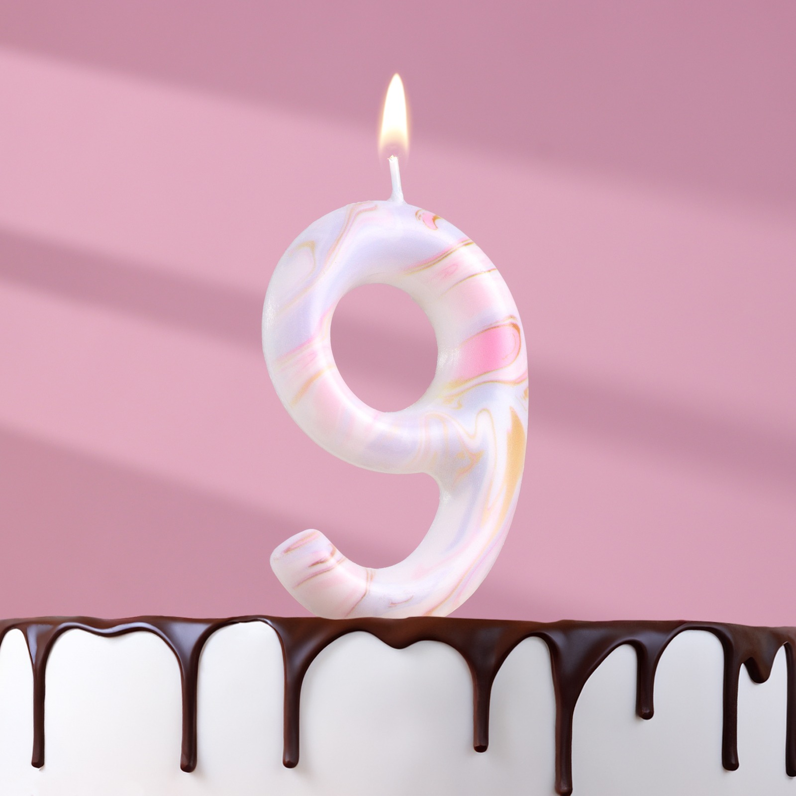 Свеча в торт Страна Карнавалия Гигант цифра 9 белый мрамор свеча в торт музыкальная синяя