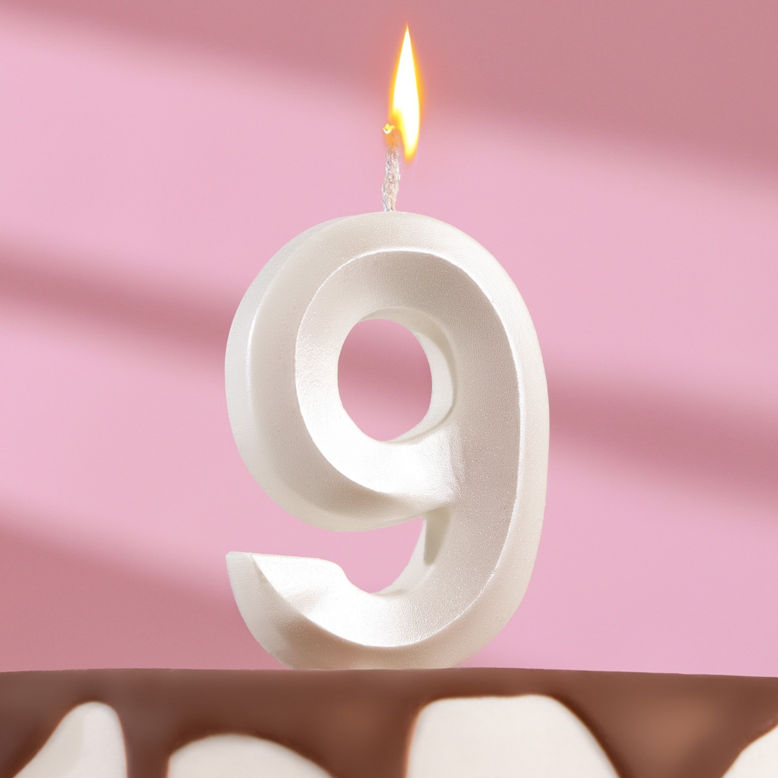 Свеча в торт Страна Карнавалия Грань цифра 9 жемчужная, цвет жемчужный - фото 1