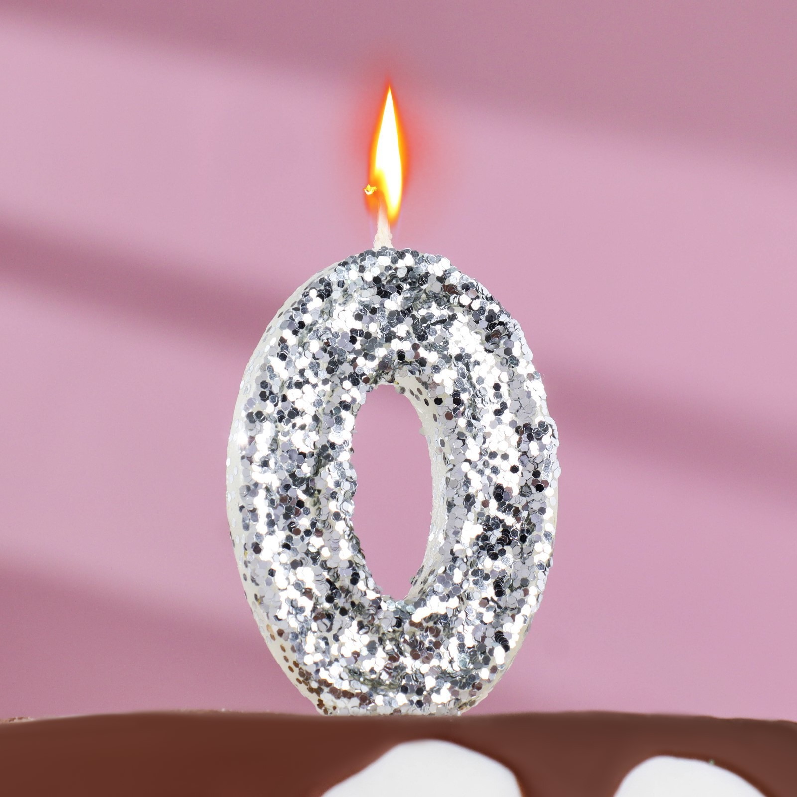 Свеча в торт Страна Карнавалия Блестки серебристая цифра 0 свечи незадуваемые в торт