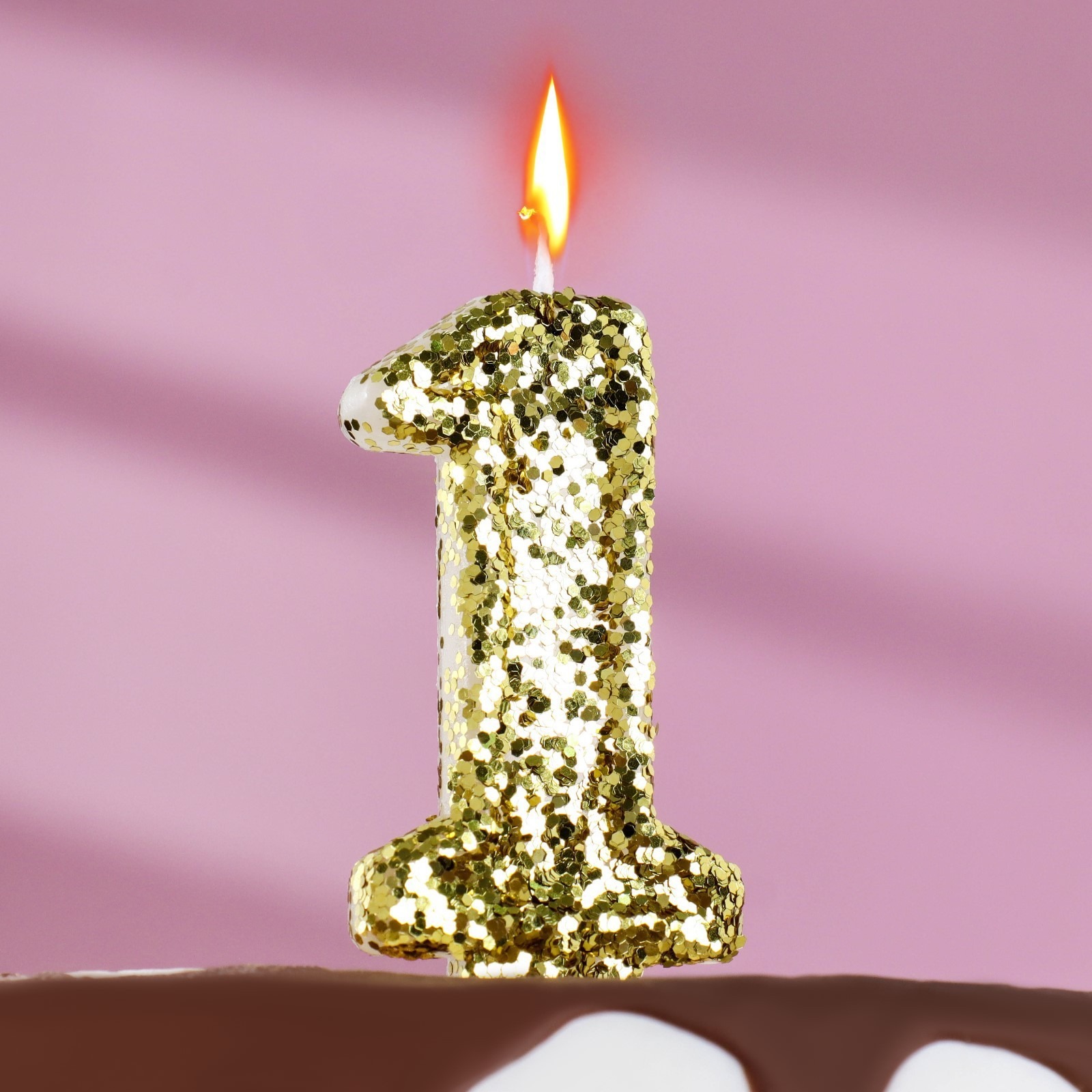 Свеча в торт Страна Карнавалия Блестки золотистая цифра 1, цвет золотистый
