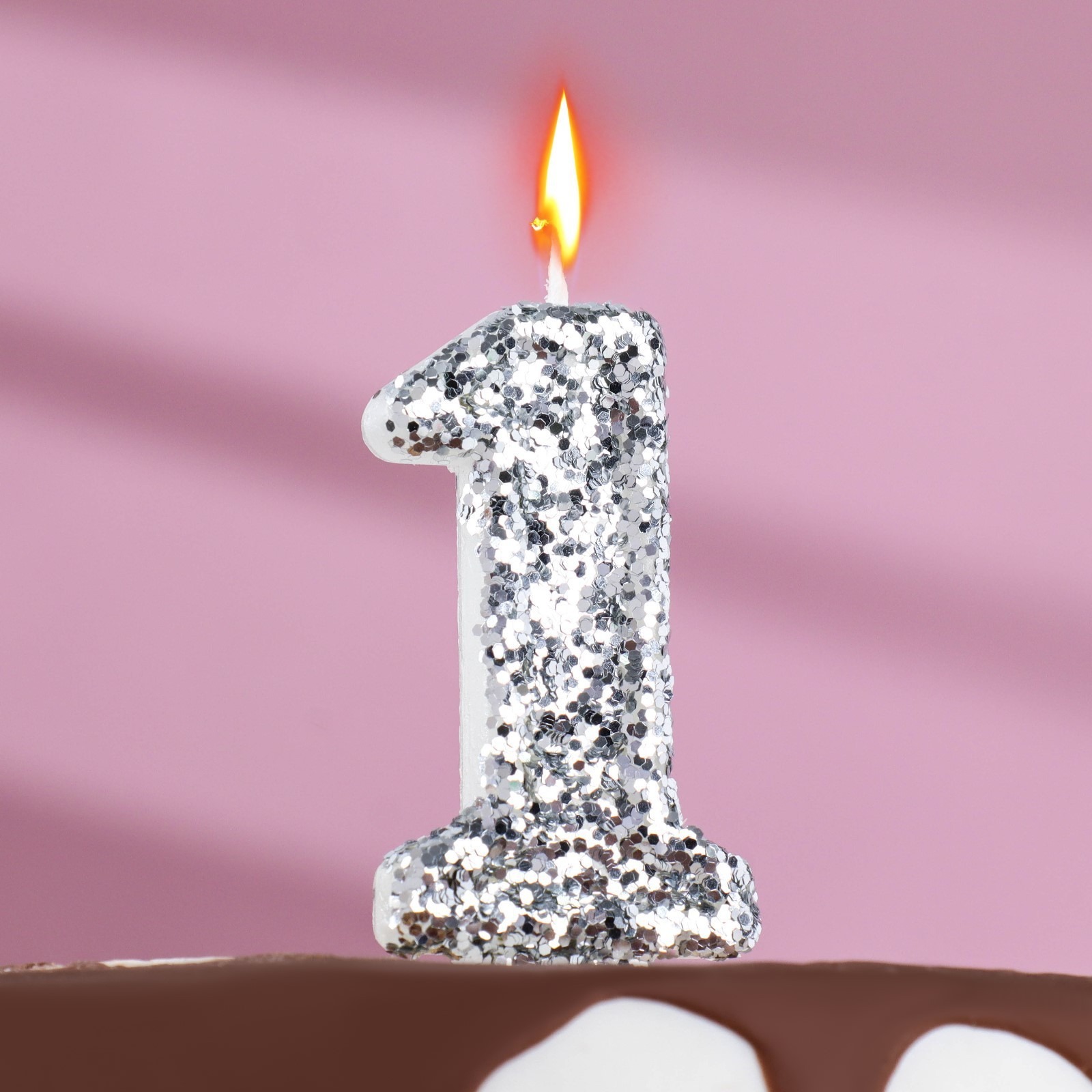 Свеча в торт Страна Карнавалия Блестки серебристая цифра 1, цвет серебристый