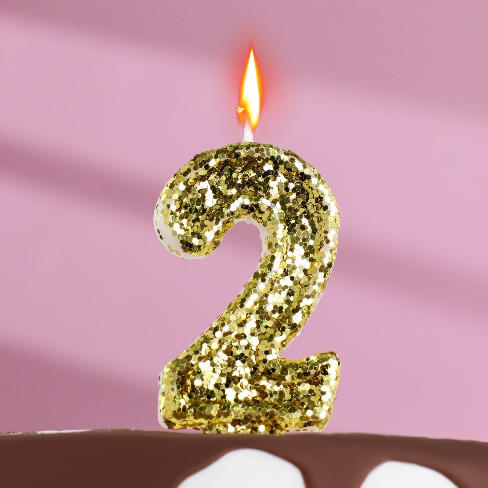 Свеча в торт Страна Карнавалия Блестки золотистая цифра 2, цвет золотистый - фото 1