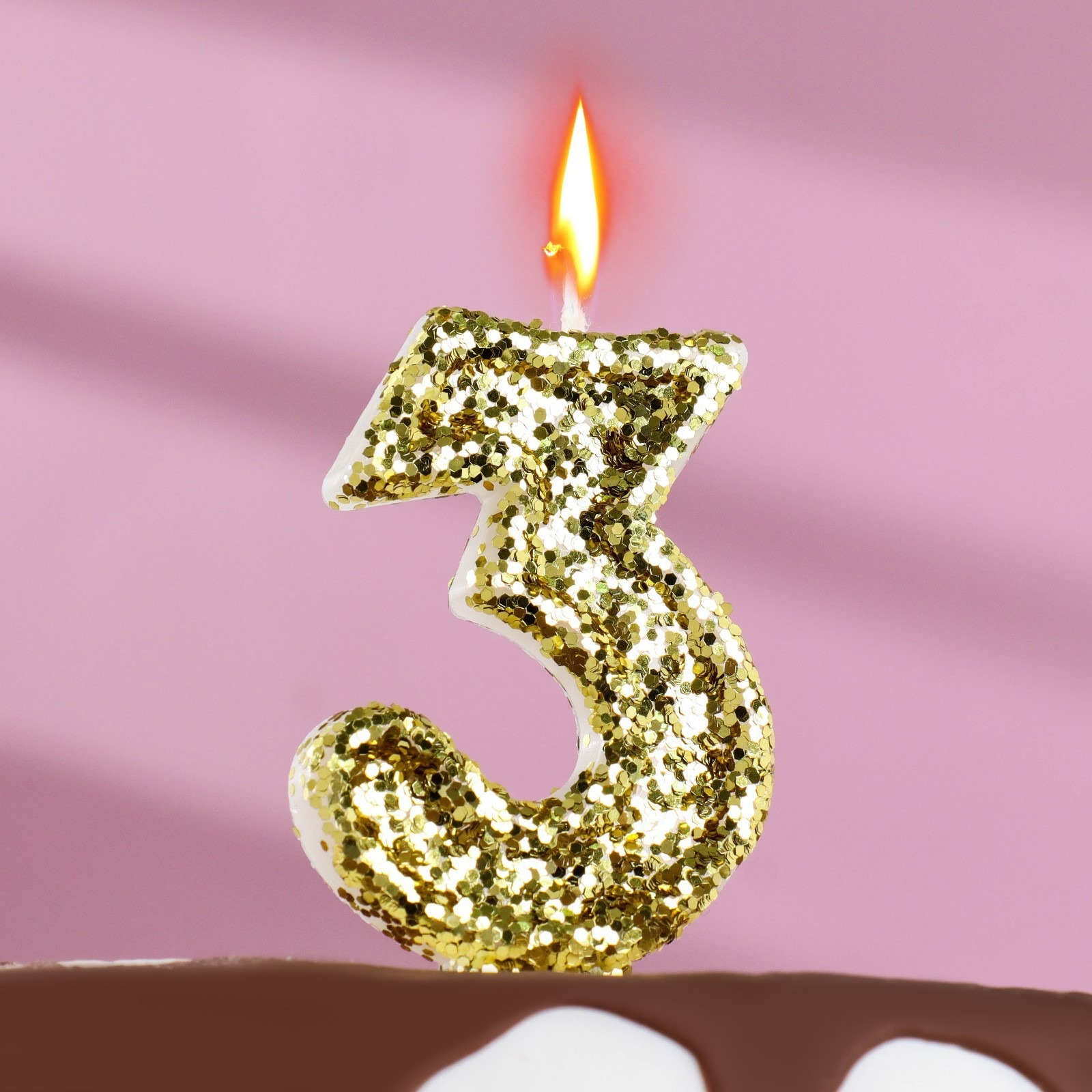 свеча в торт на шпажке омский свечной завод воздушный шарик цифра 5 золотистая Свеча в торт Страна Карнавалия Блестки золотистая цифра 3