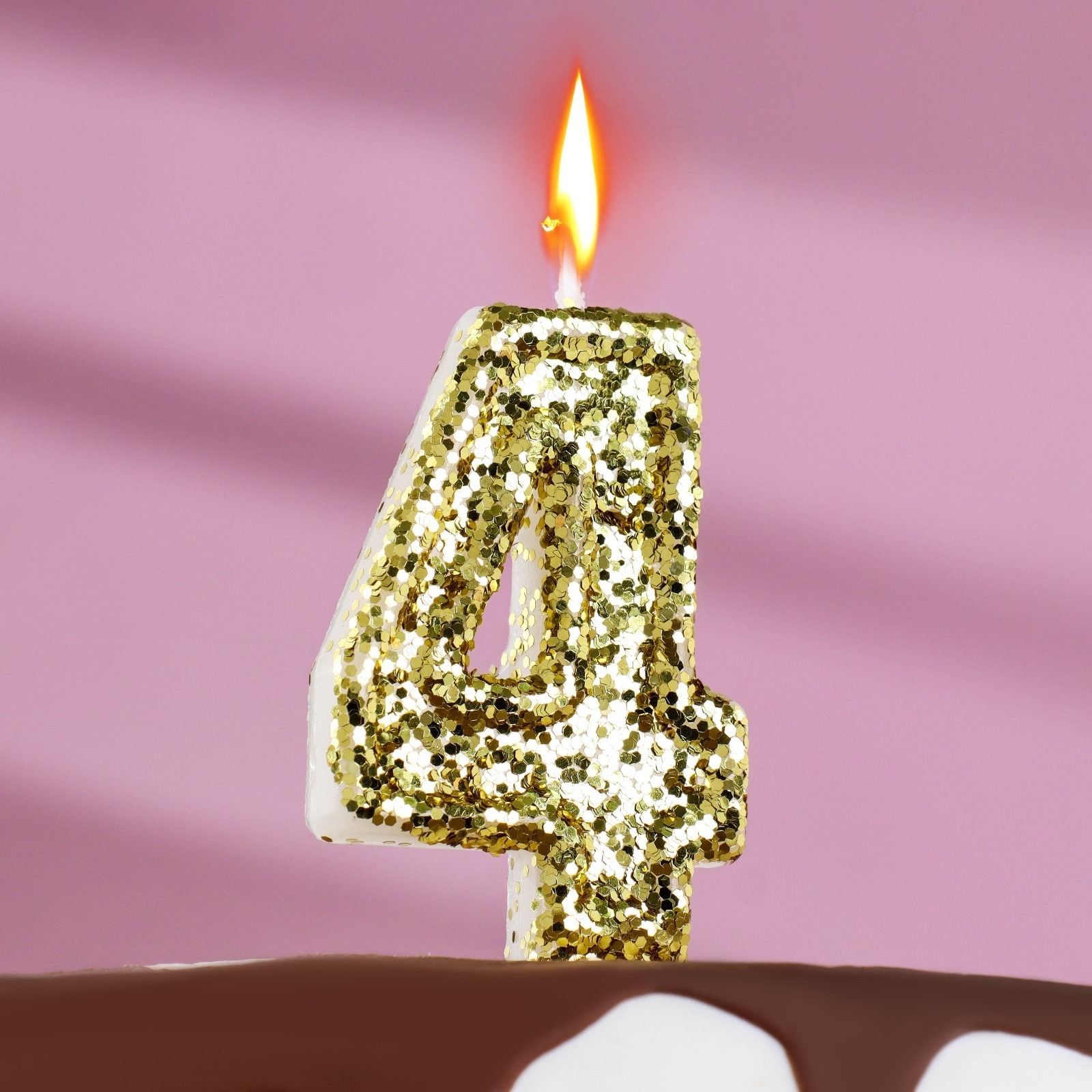 Свеча в торт Страна Карнавалия Блестки золотистая цифра 4 свеча для торта цифра
