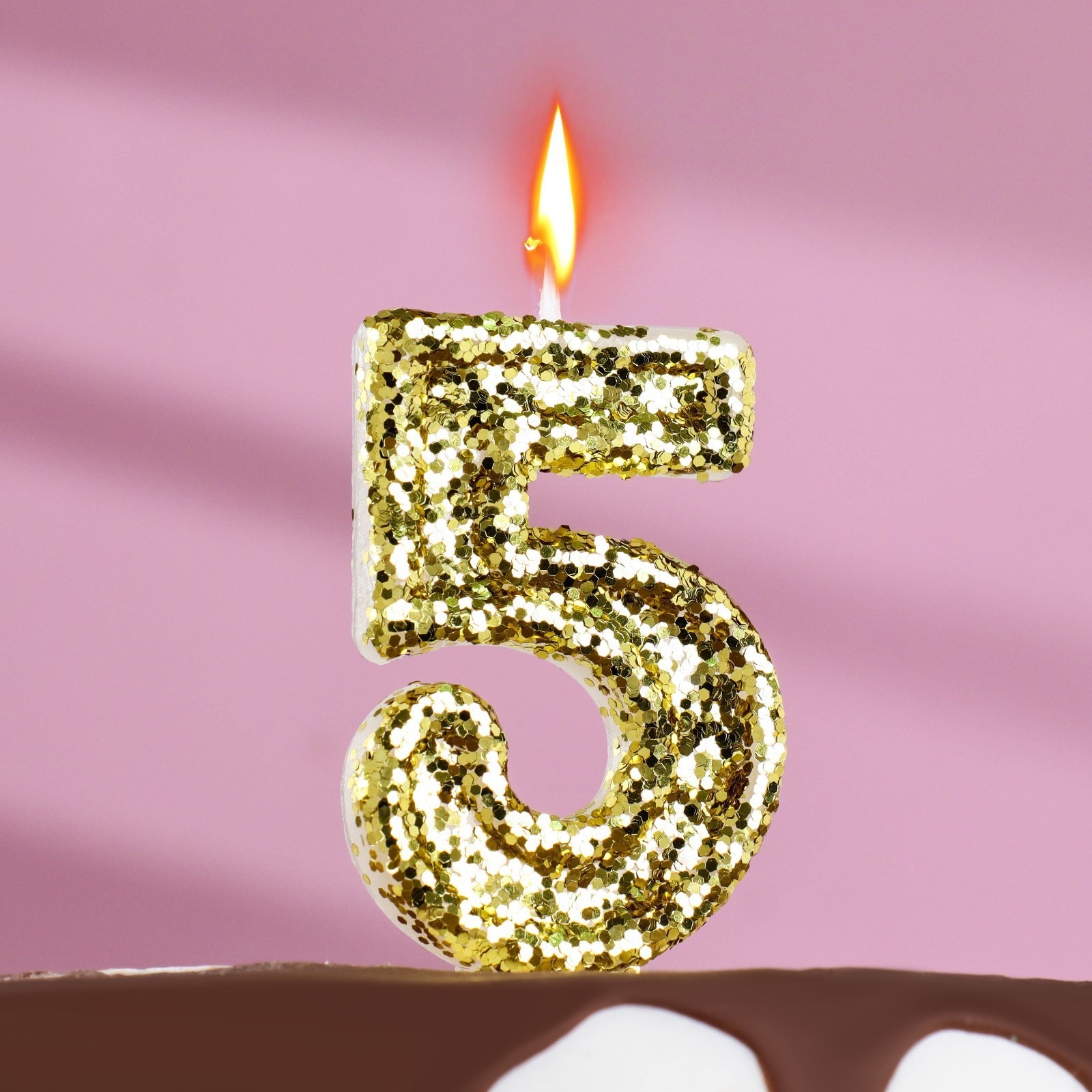 Свеча в торт Страна Карнавалия Блестки золотистая цифра 5 свеча в торт цифра с ным нанесением 5