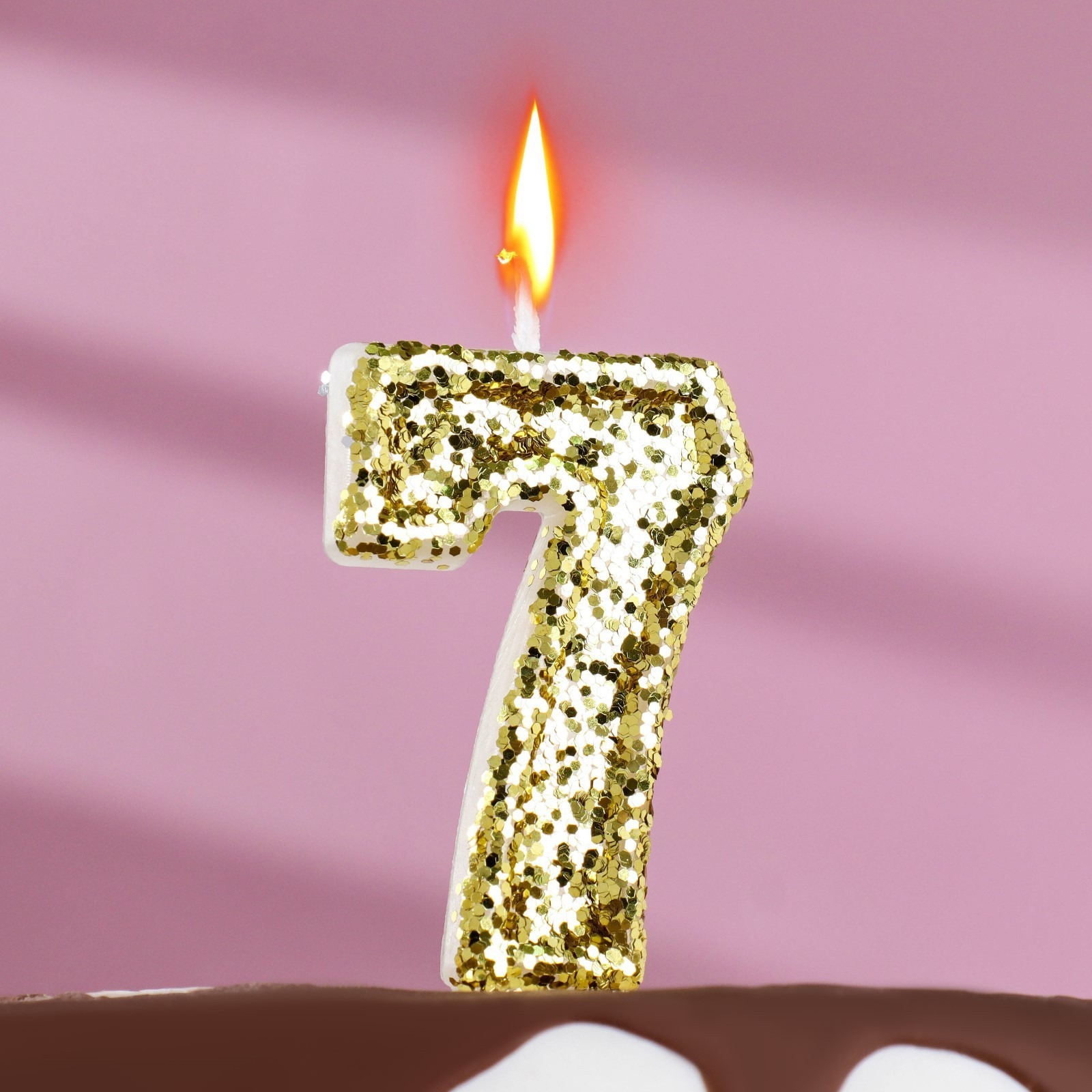 Свеча в торт Страна Карнавалия Блестки золотистая цифра 7, цвет золотистый