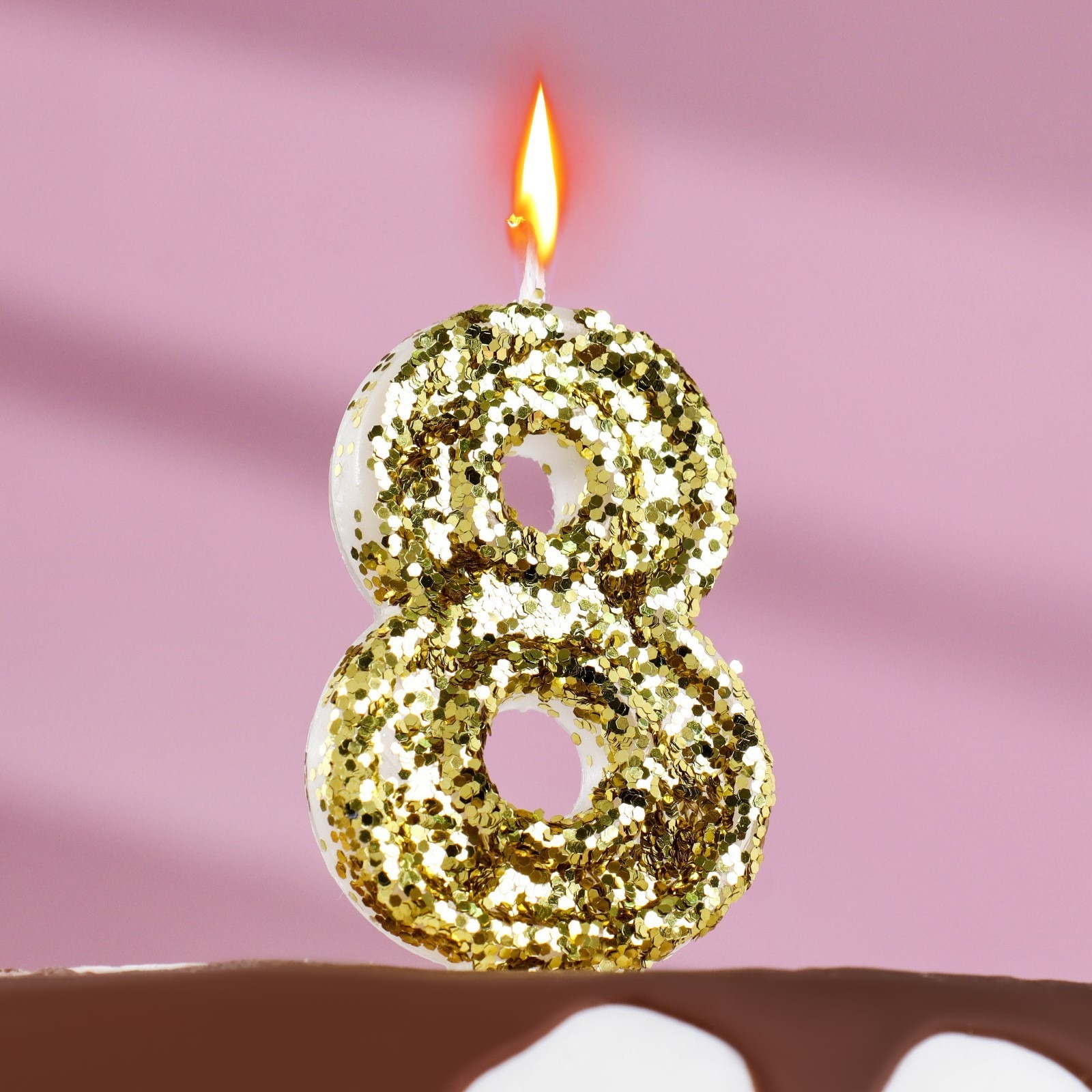 Свеча в торт Страна Карнавалия Блестки золотистая цифра 8 свеча в торт цифра с ным нанесением 7