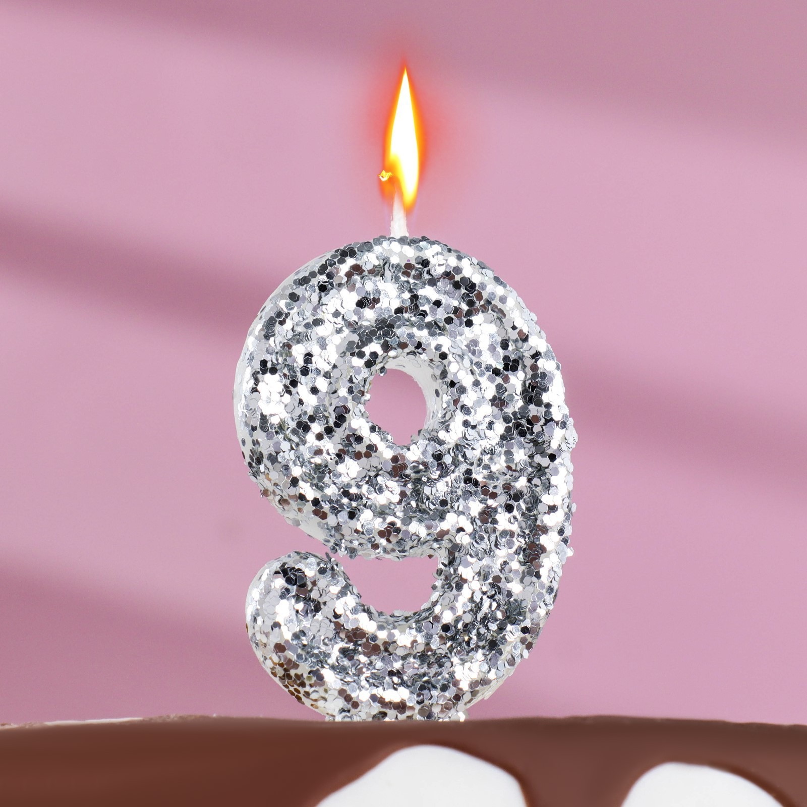 Свеча в торт Страна Карнавалия Блестки серебристая цифра 9 свеча в торт на шпажке