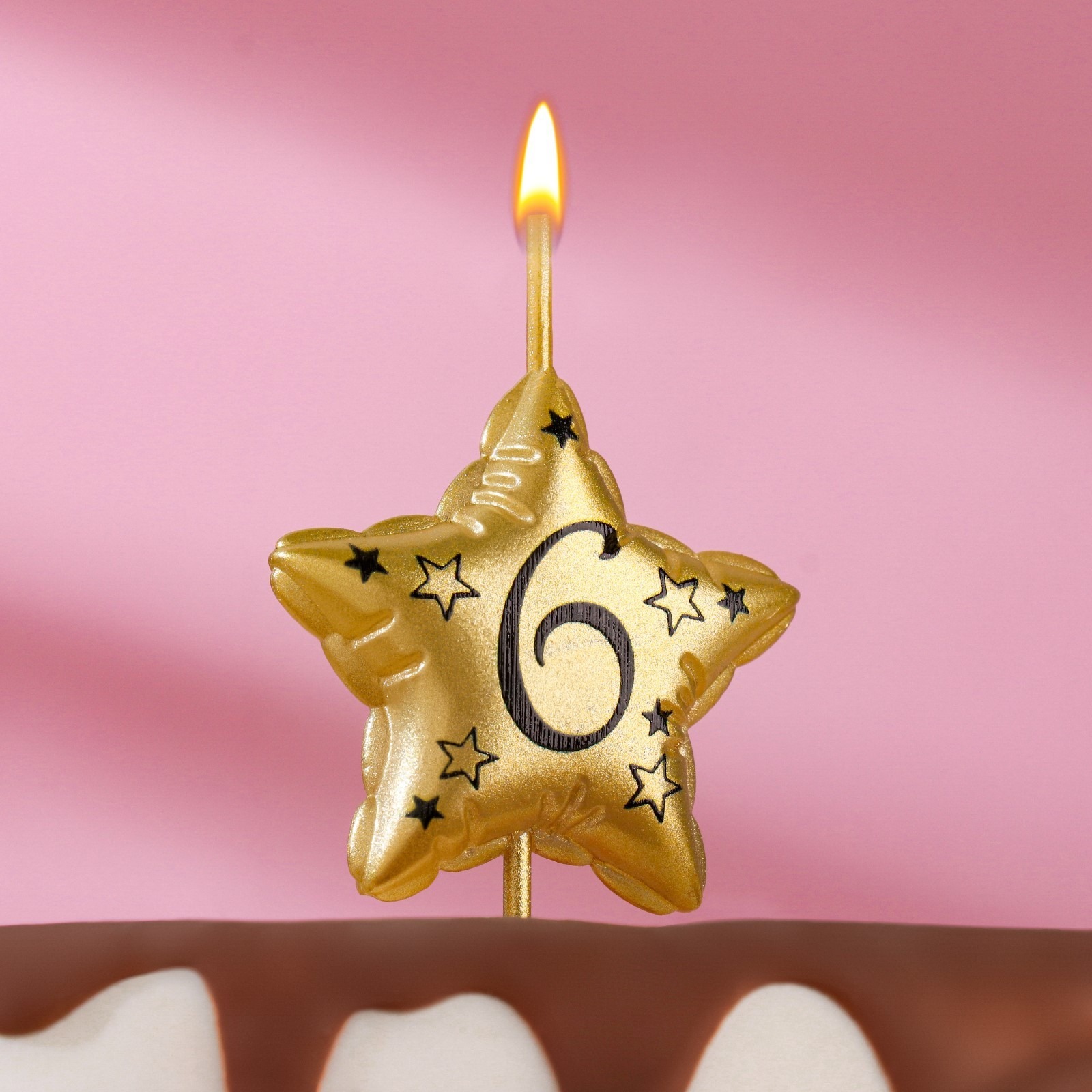 Свеча в торт на шпажке Омский свечной завод Воздушная звездочка золотистая цифра 6