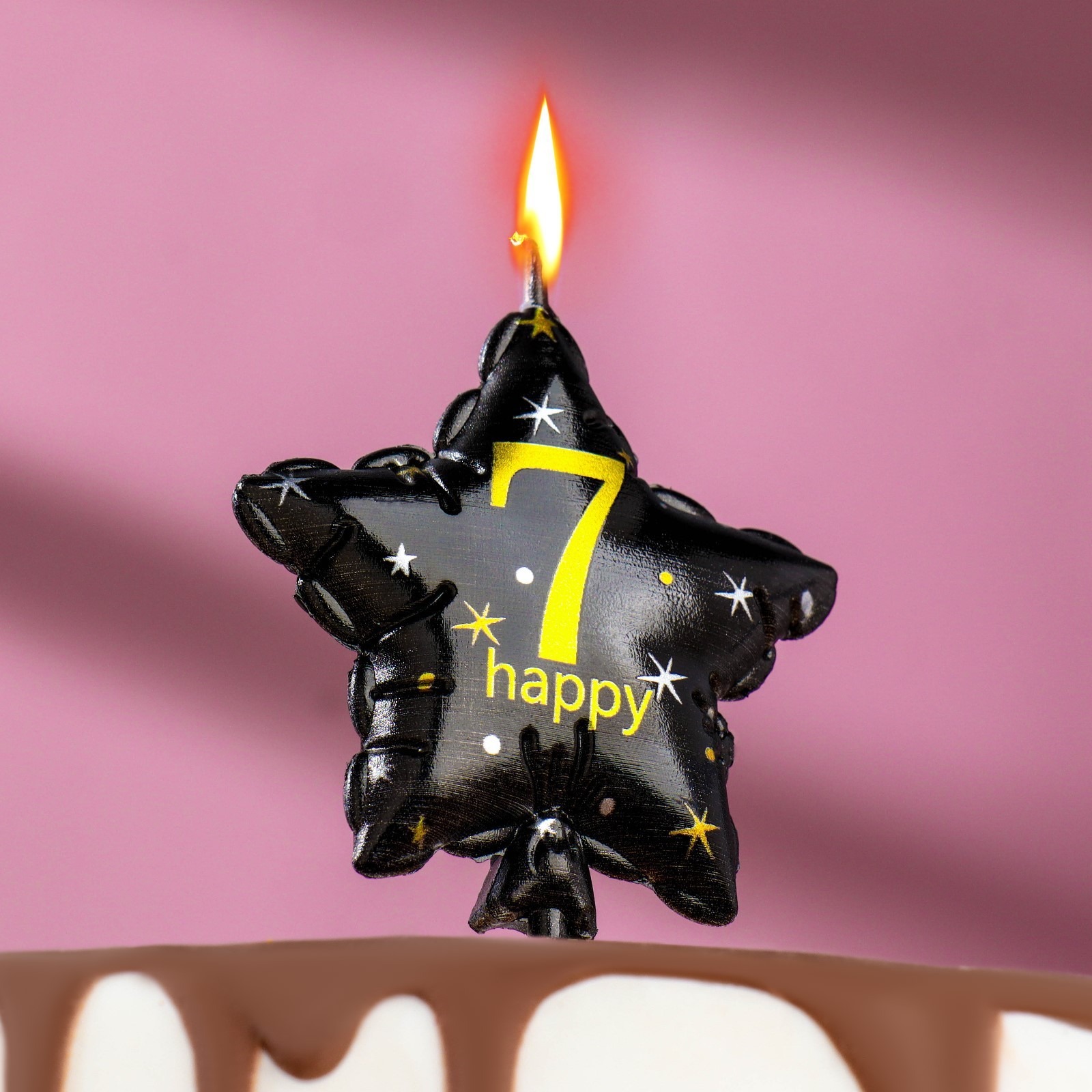 Свеча в торт на шпажке Страна Карнавалия Воздушная звездочка цифра 7 черная 5,5 см свечи незадуваемые в торт