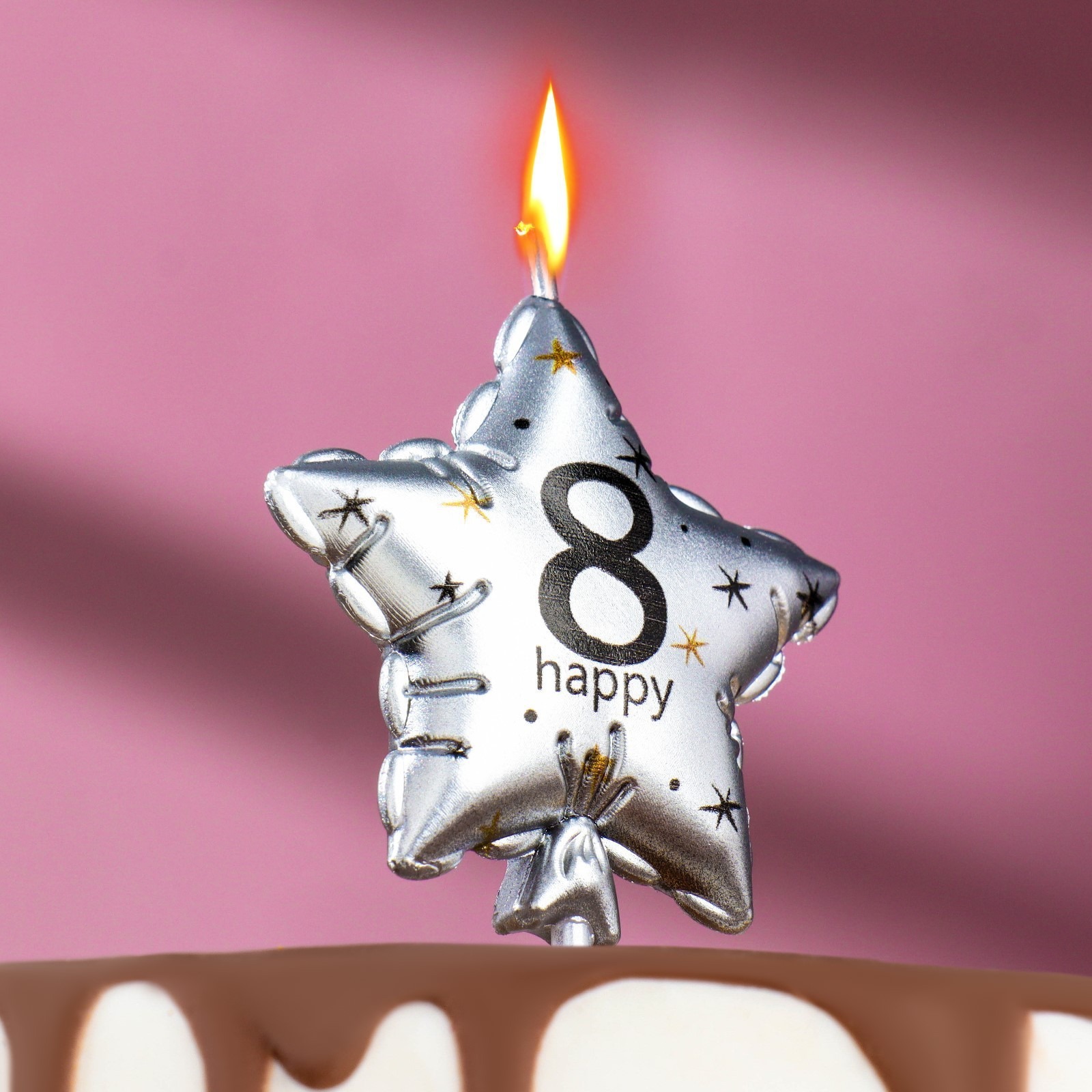 фото Свеча в торт на шпажке страна карнавалия воздушная звездочка цифра 8 серебристая 5,5 см