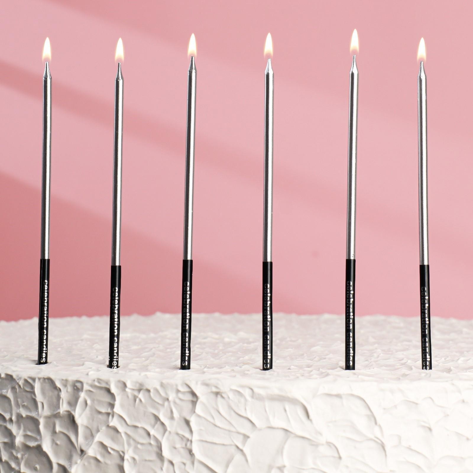 Свечи в торт Страна Карнавалия Праздник серебристые 14,5 см 6 шт, цвет серебристый