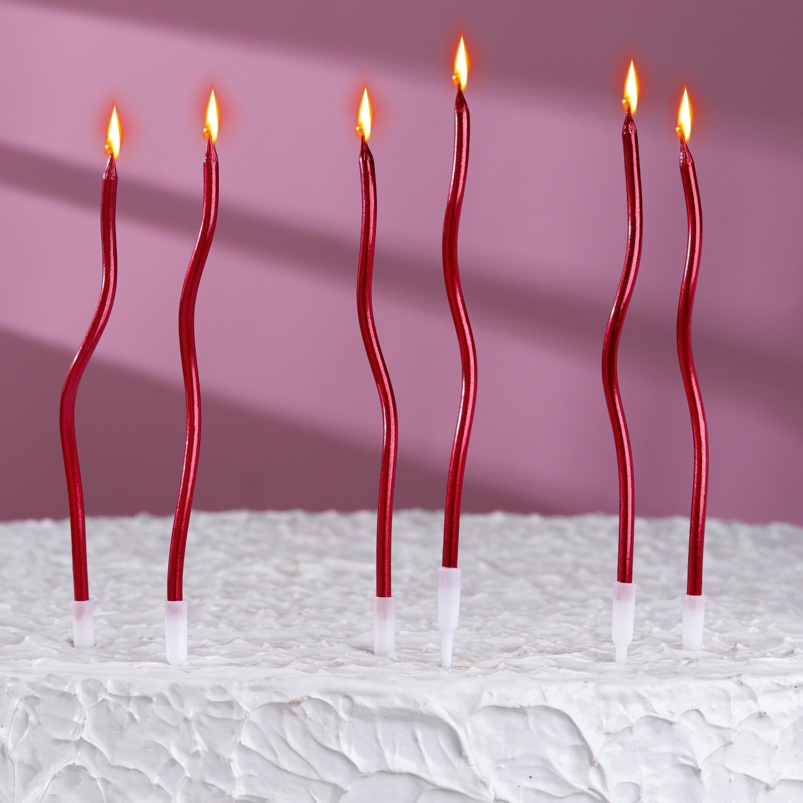 Свечи для торта коктейльные Страна Карнавалия Серпантин красные 12 см 6 шт, цвет красный - фото 1