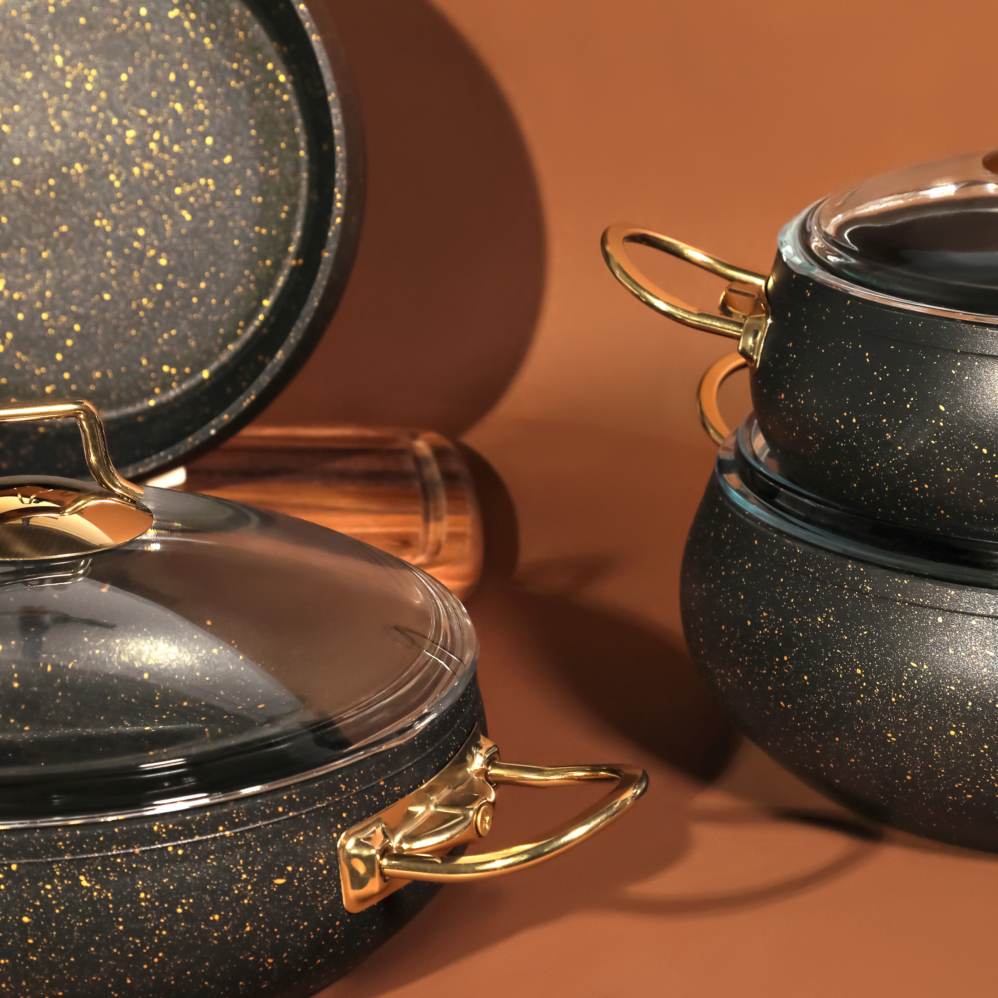 Набор посуды Kitchenstar Granite belly черный 7 предметов, цвет золотистый - фото 6