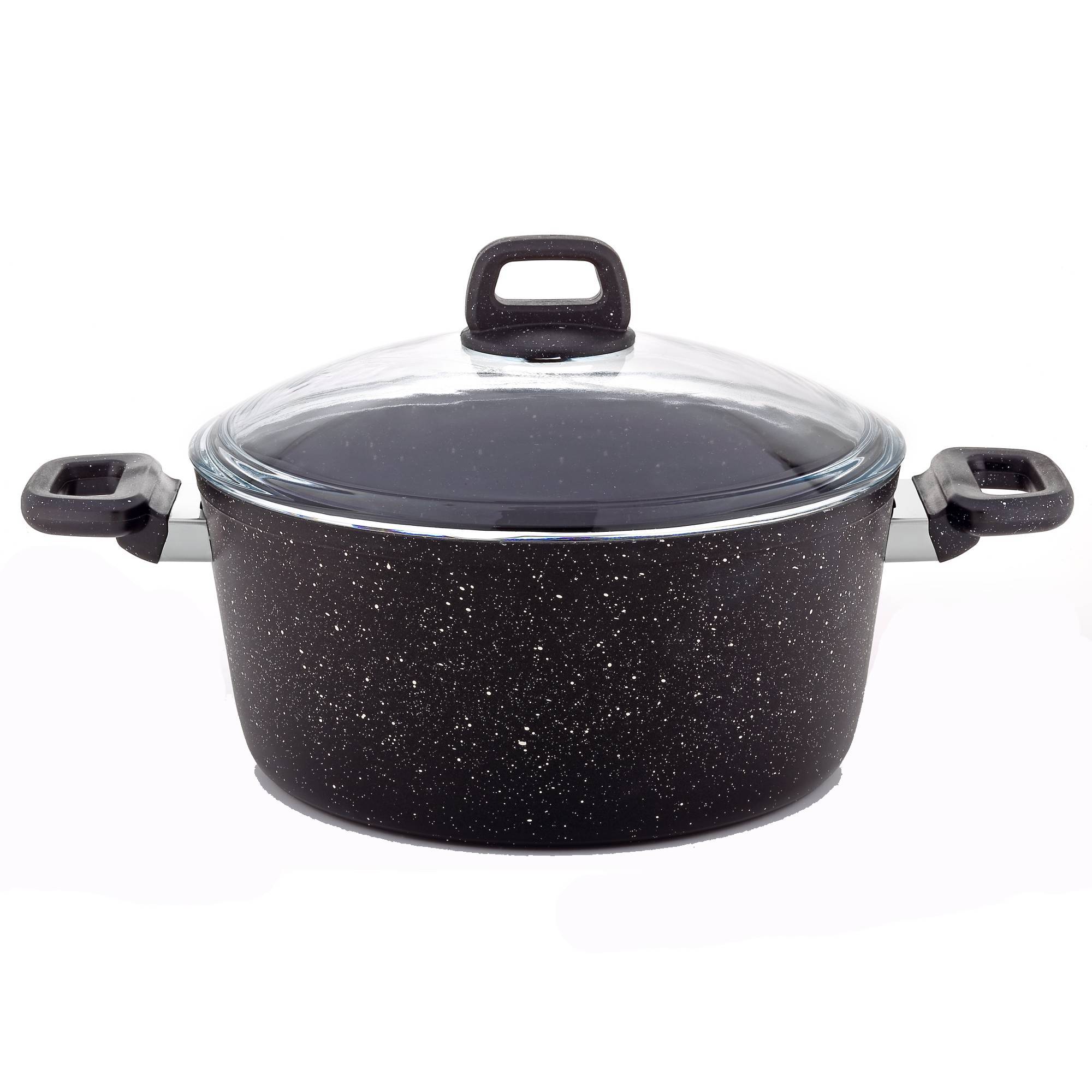 фото Кастрюля kitchenstar granite с крышкой черная 24 см
