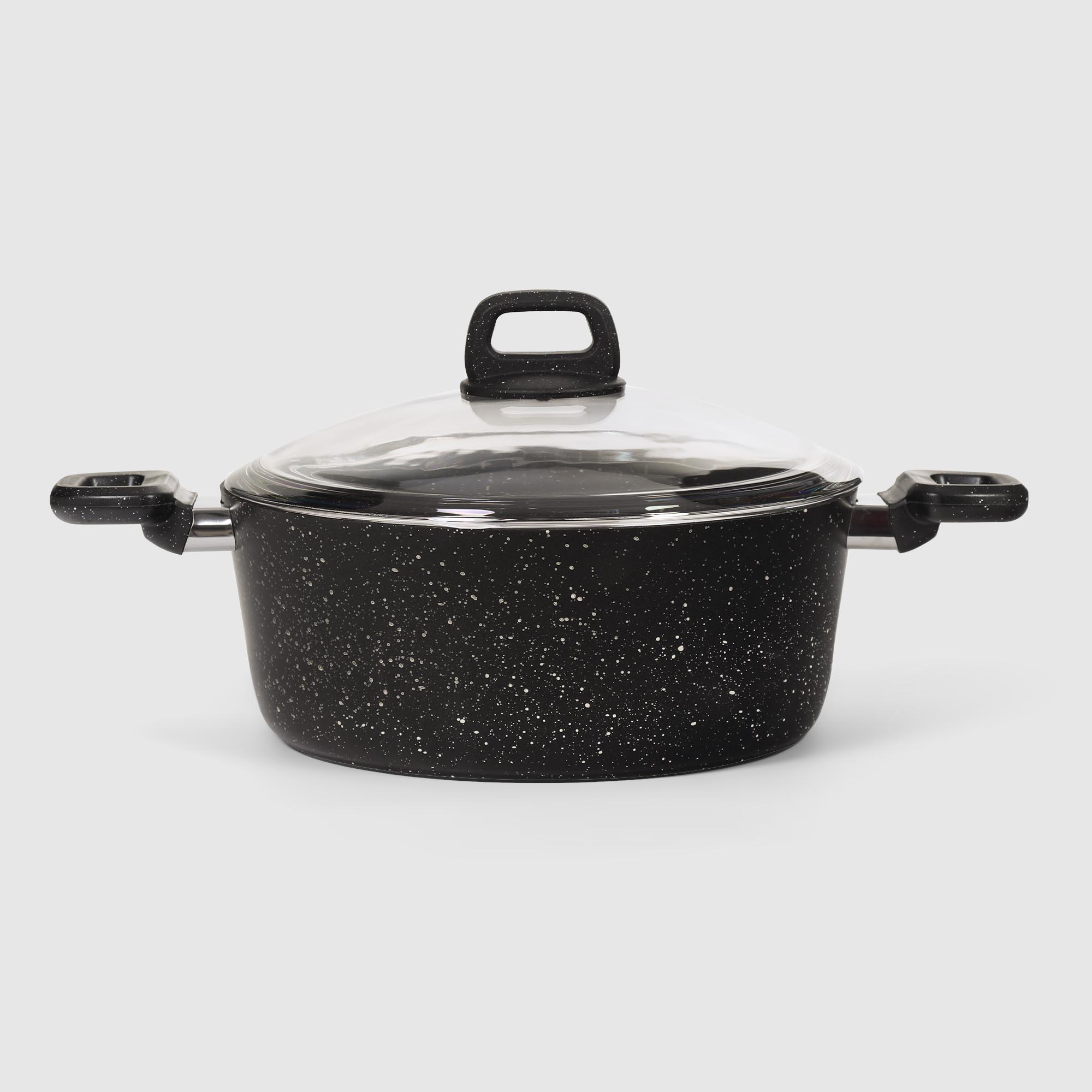 Кастрюля Kitchenstar Granite с крышкой черная 28 см, цвет черный