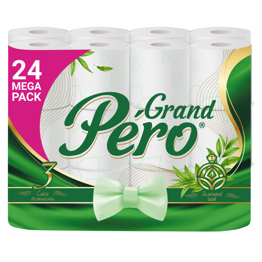 Бумага туалетная Pero Зеленый чай 3 слоя 24 рулона туалетная бумага zewa deluxe белая 3 слоя 4 рулона