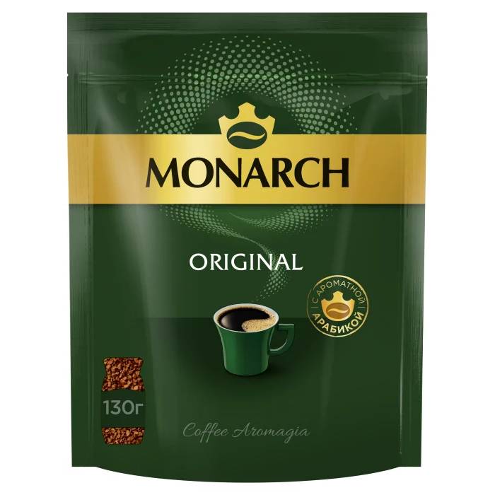 Кофе растворимый Jacobs Monarch Original, 130 г кофе растворимый 3 в 1 петровская слобода пломбир 18 г 25 пакетиков