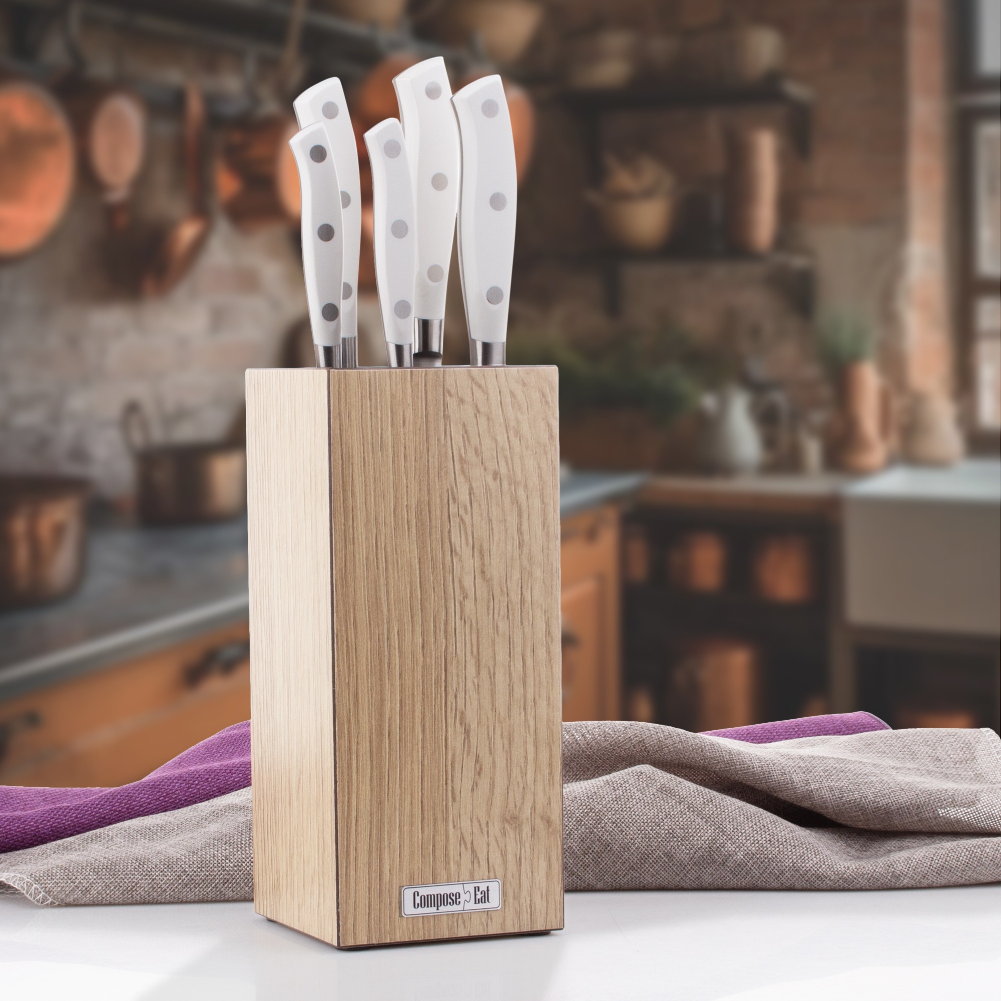 фото Подставка для кухонных ножей composeeat композитная дуб натуральный 10х10х23 см