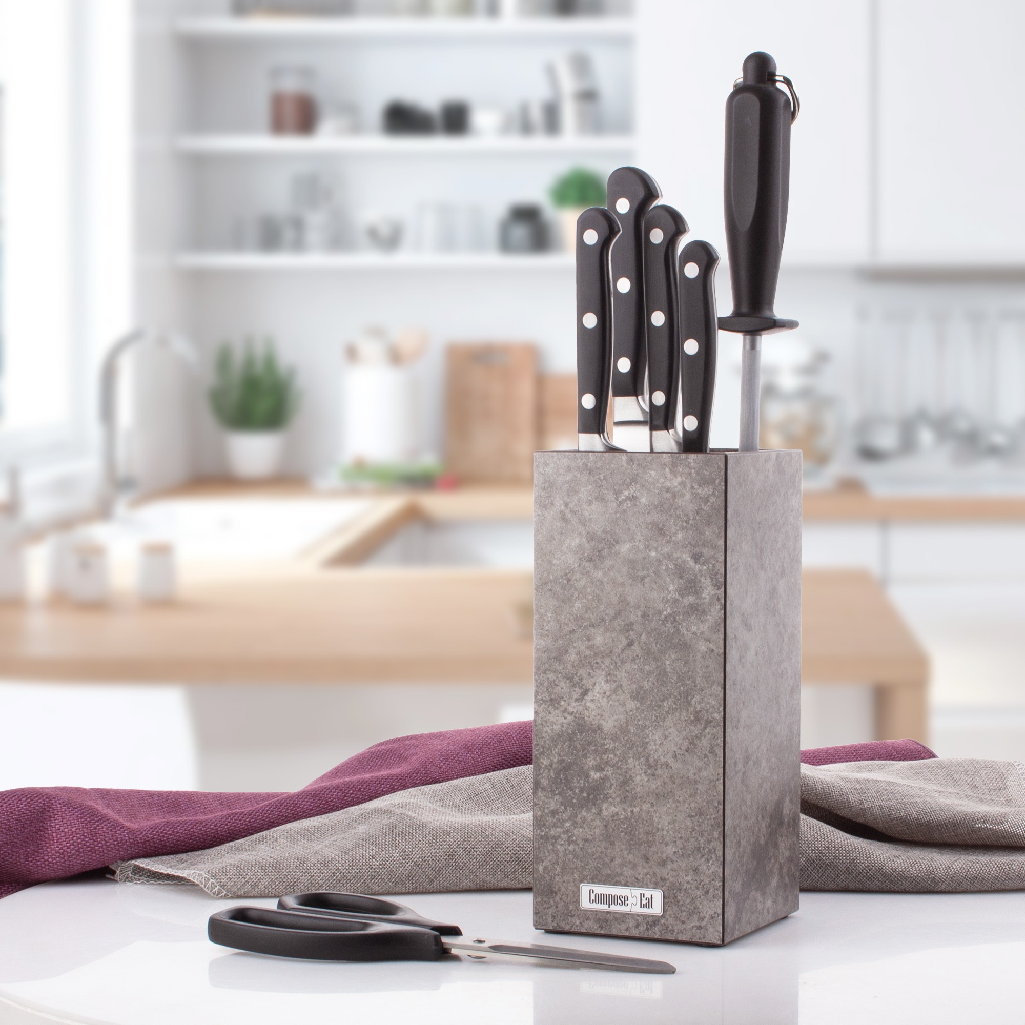 фото Подставка для кухонных ножей composeeat композитная песчаник гранитный 10х10х23 см