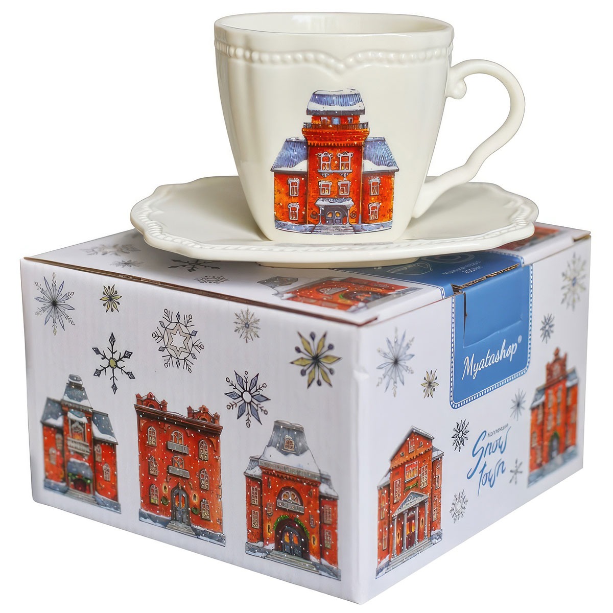 Чайная пара Myatashop Snow town в подарочной упаковке 250 мл, цвет белый - фото 1