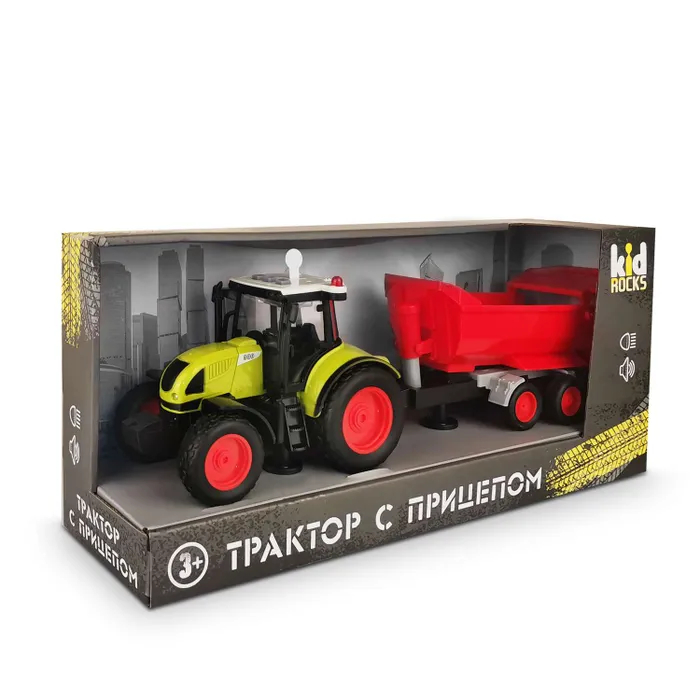 Модель Kid Rocks Трактор с прицепом 1:16 со звуком и светом игрушка надувная со звуком