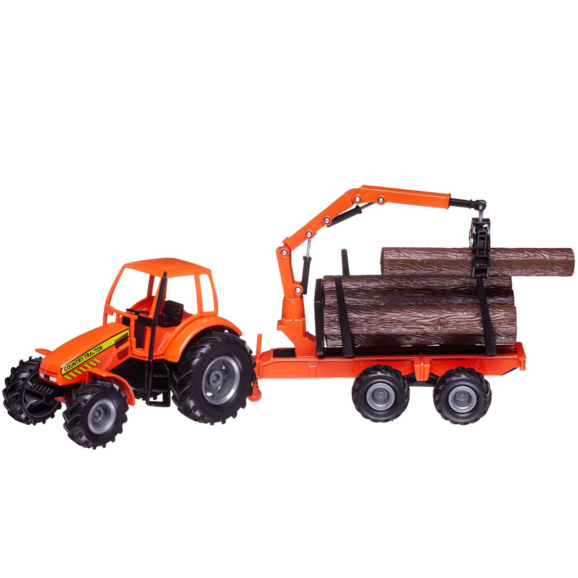 Машинка Welly Трактор с бревнами на прицепе оранжевый трактор с ковшом тм нордпласт