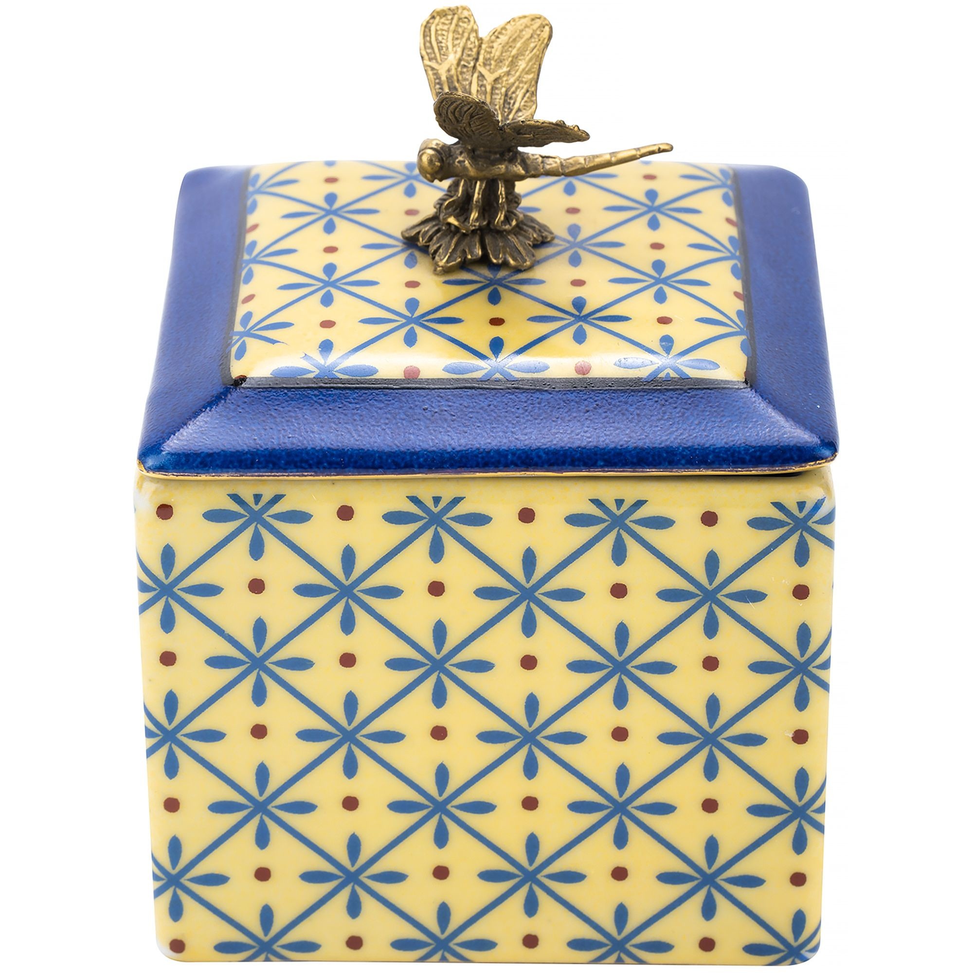 Шкатулка Glasar со стрекозой желтая 9х9х12 см шкатулка glasar синяя с бронзовым ангелом и узорчатым декором 17x17x15 см