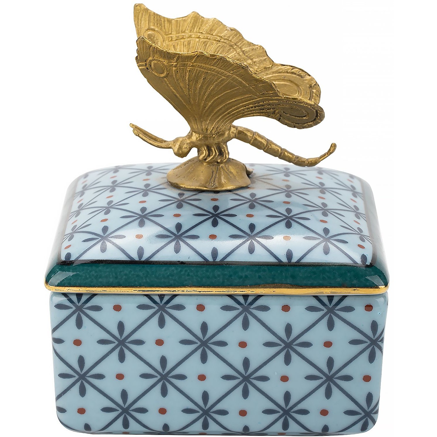 Шкатулка Glasar с бабочкой голубая 10х10х10 см шкатулка glasar синяя с бронзовым ангелом и узорчатым декором 17x17x15 см