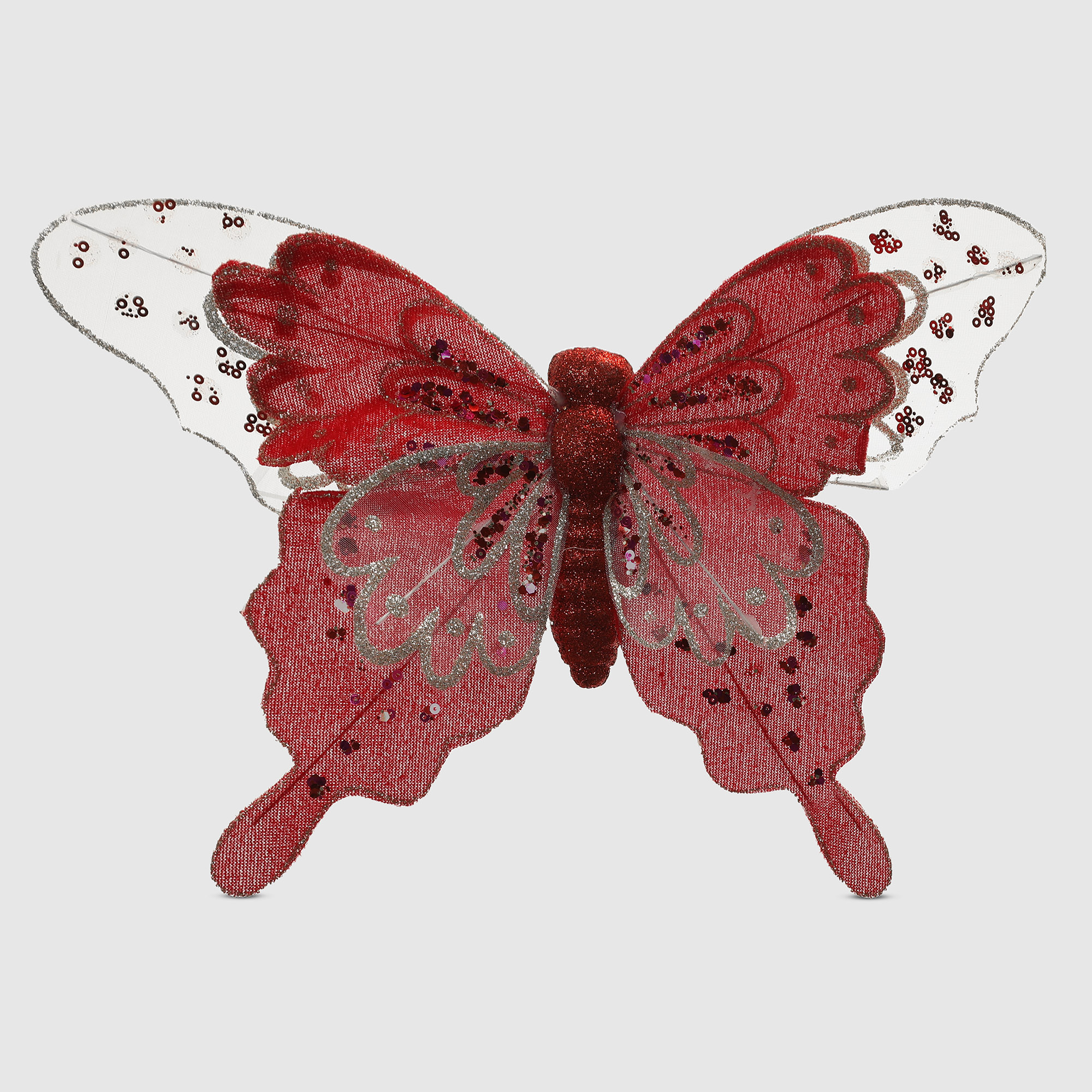 Бабочка на клипсе Due Esse Christmas красная 30 см, цвет красный