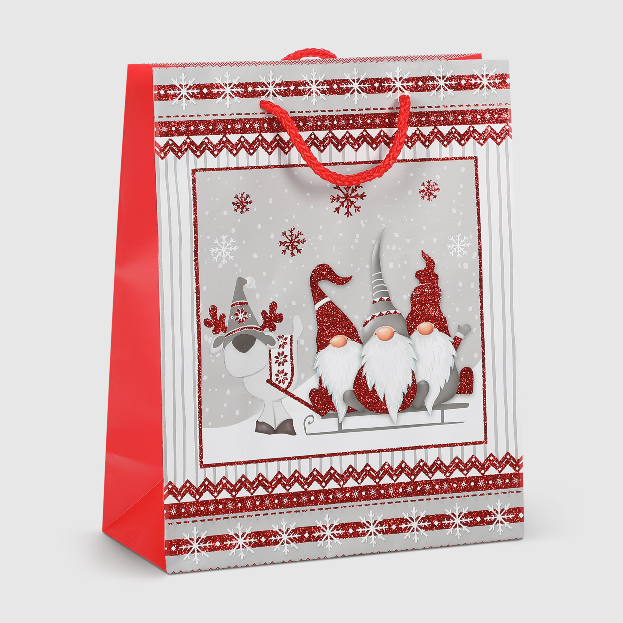 Пакет подарочный Due Esse Christmas gnomo di natale 20x9x25 см, цвет серый