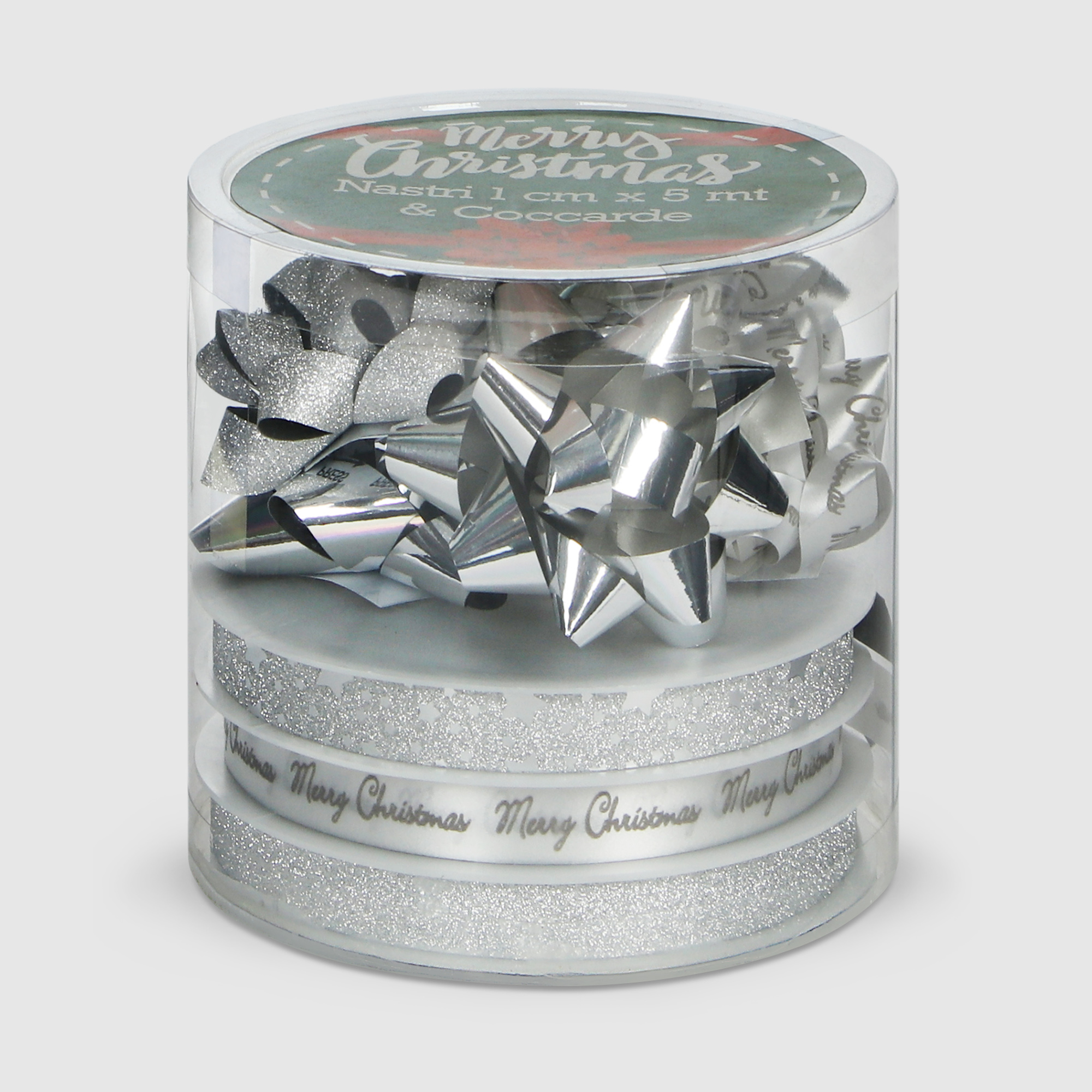 Набор для упаковки подарков Due Esse Christmas серебро ленты 5 м + бант