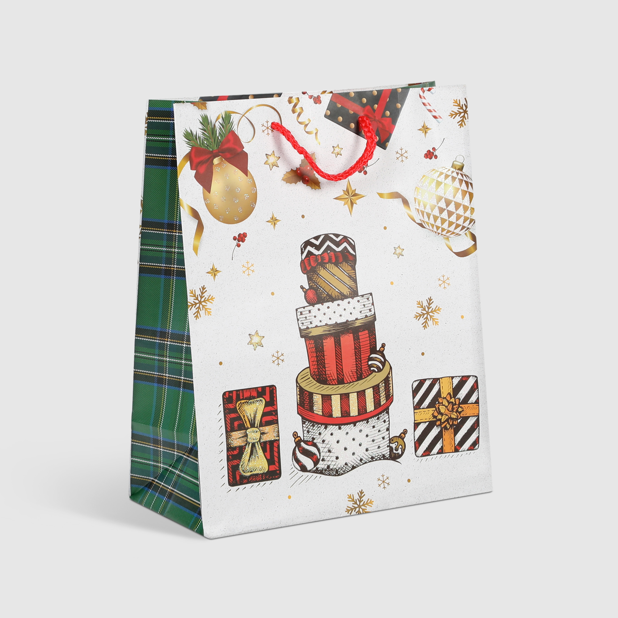 Пакет подарочный Due Esse Christmas decoro scozzese 20x10x25 см