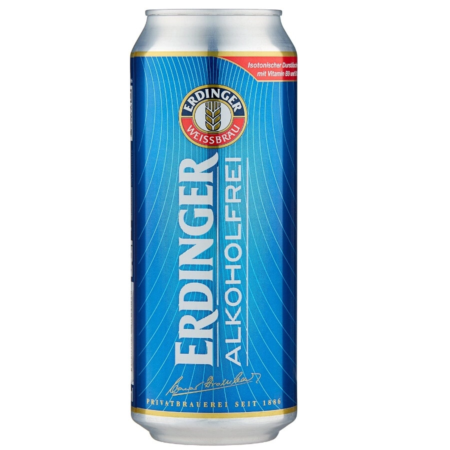 Пиво светлое нефильтрованное Erdinger, Weissbier Alkoholfrei, in can, 0.5 л пиво светлое безалкогольное paulaner hefe weissbier non alcoholic нефильтрованное 0 5 л