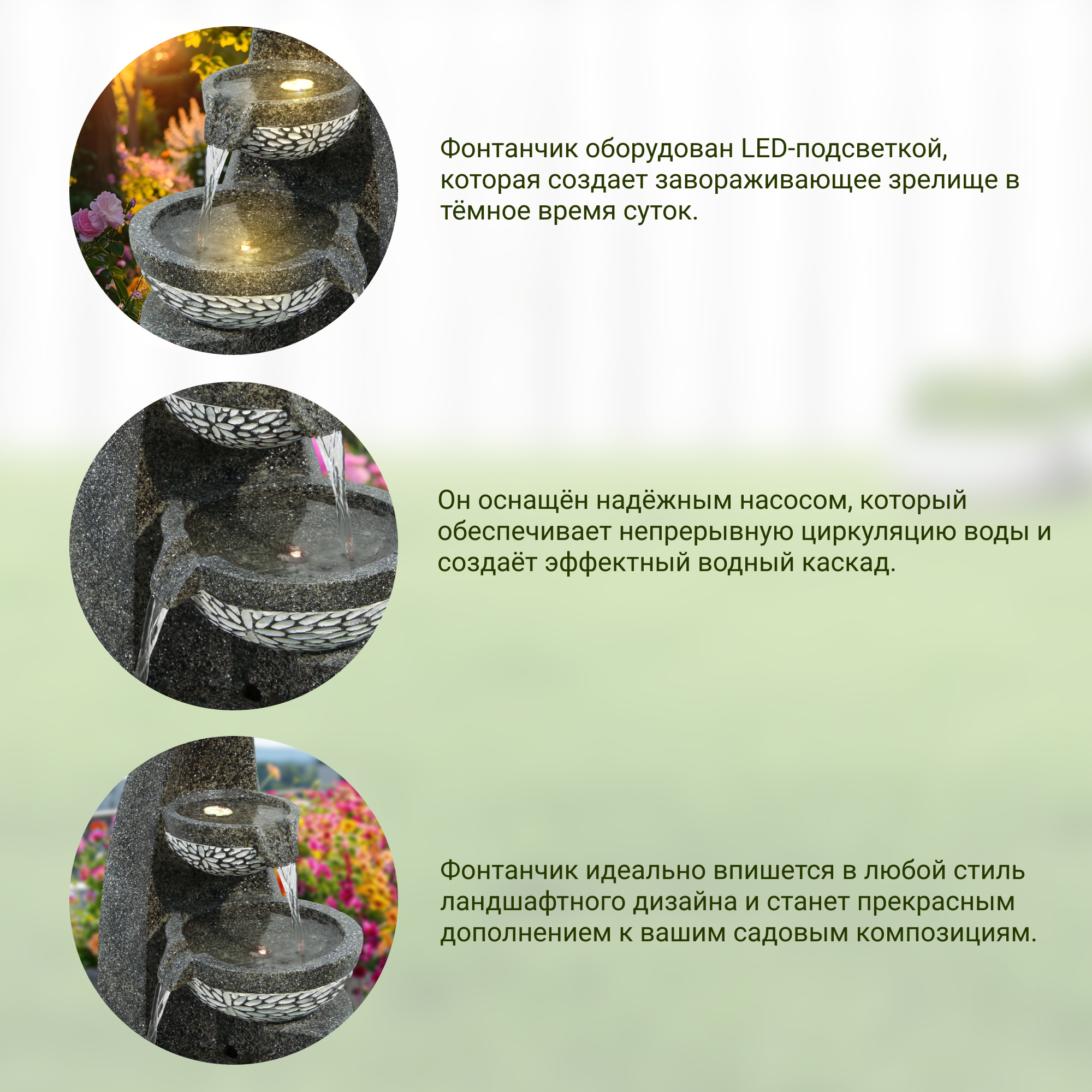 фото Фонтан haomei fountain чаши с подсветкой 29.5х30х74 см