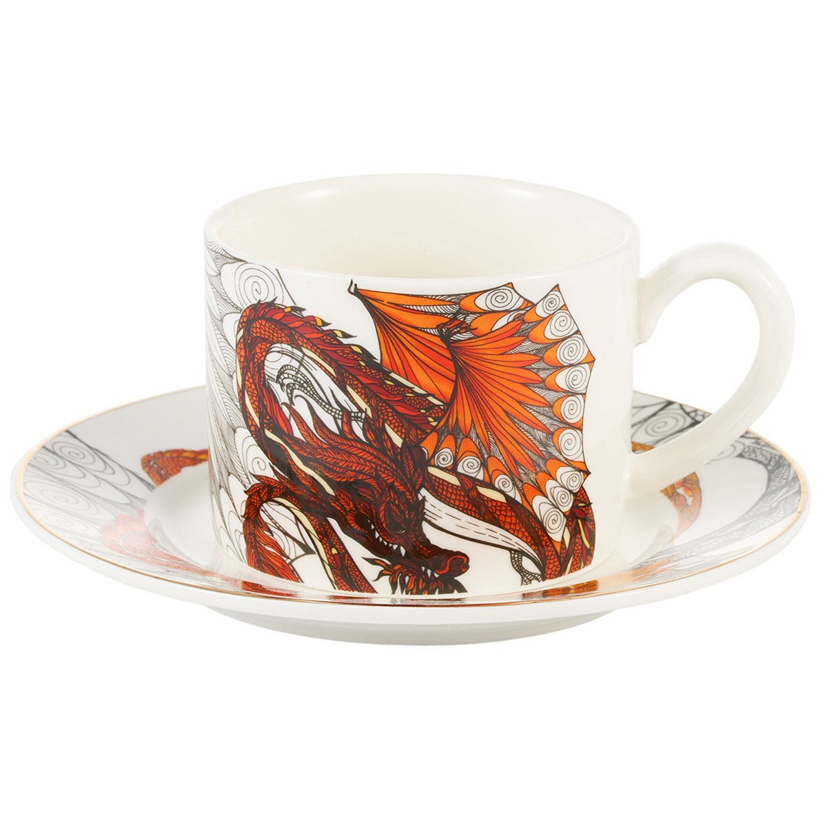 фото Чайная пара gipfel dragon из фарфора белая чашка 250 мл, блюдце 14 см