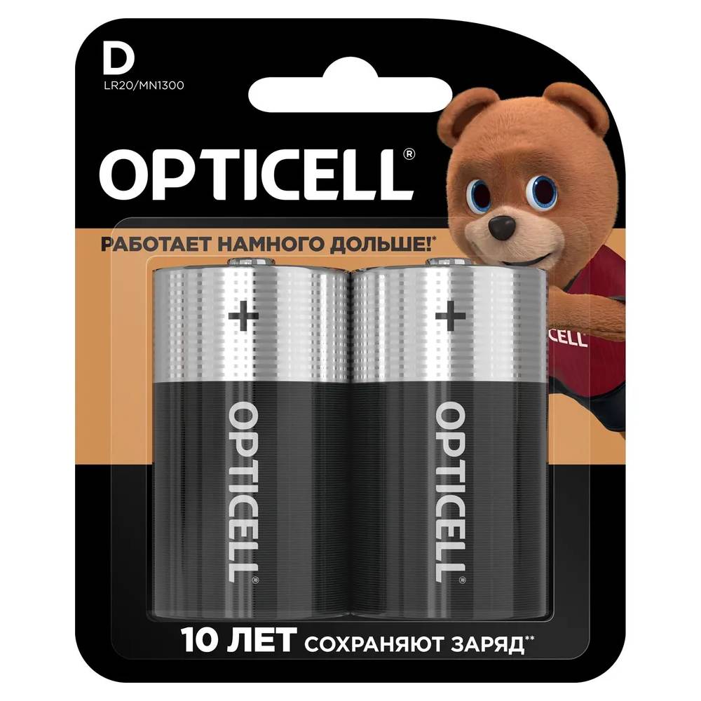Батарейки Opticell D 2 шт, цвет черный, размер D